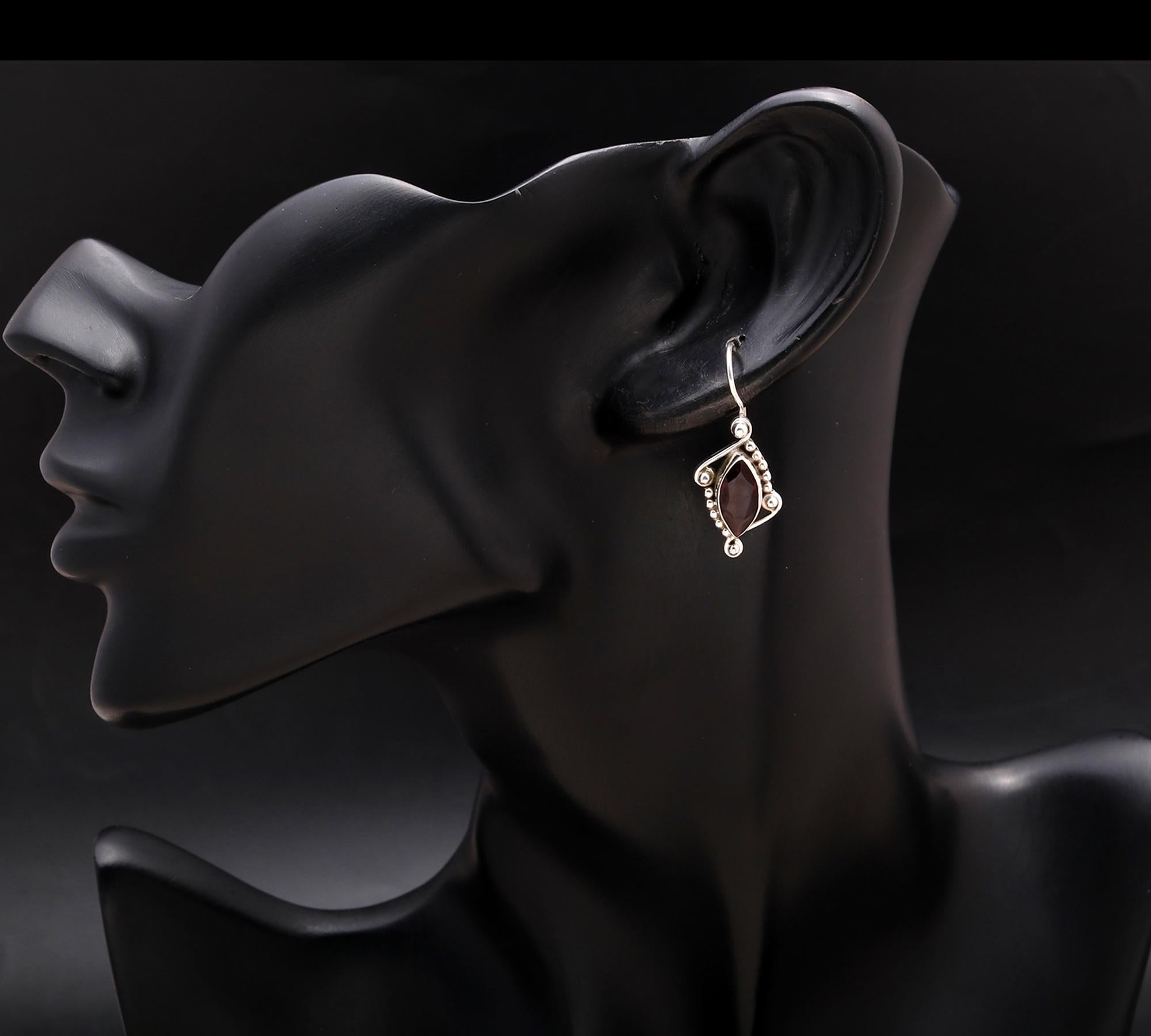 925 Silver Marquise Garnet Dangle Earrings