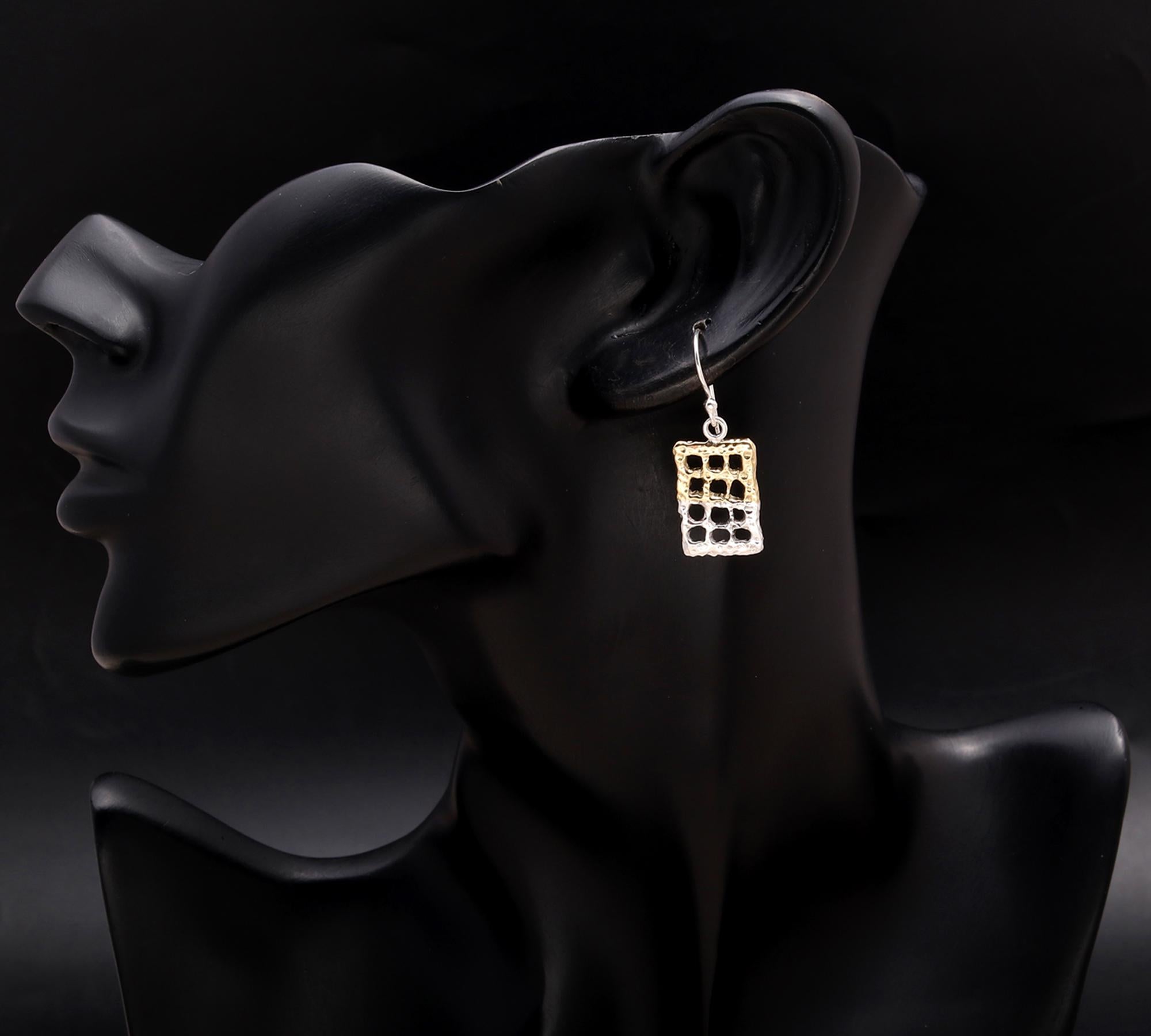 925 Silver Textured Grid Dangle Earrings