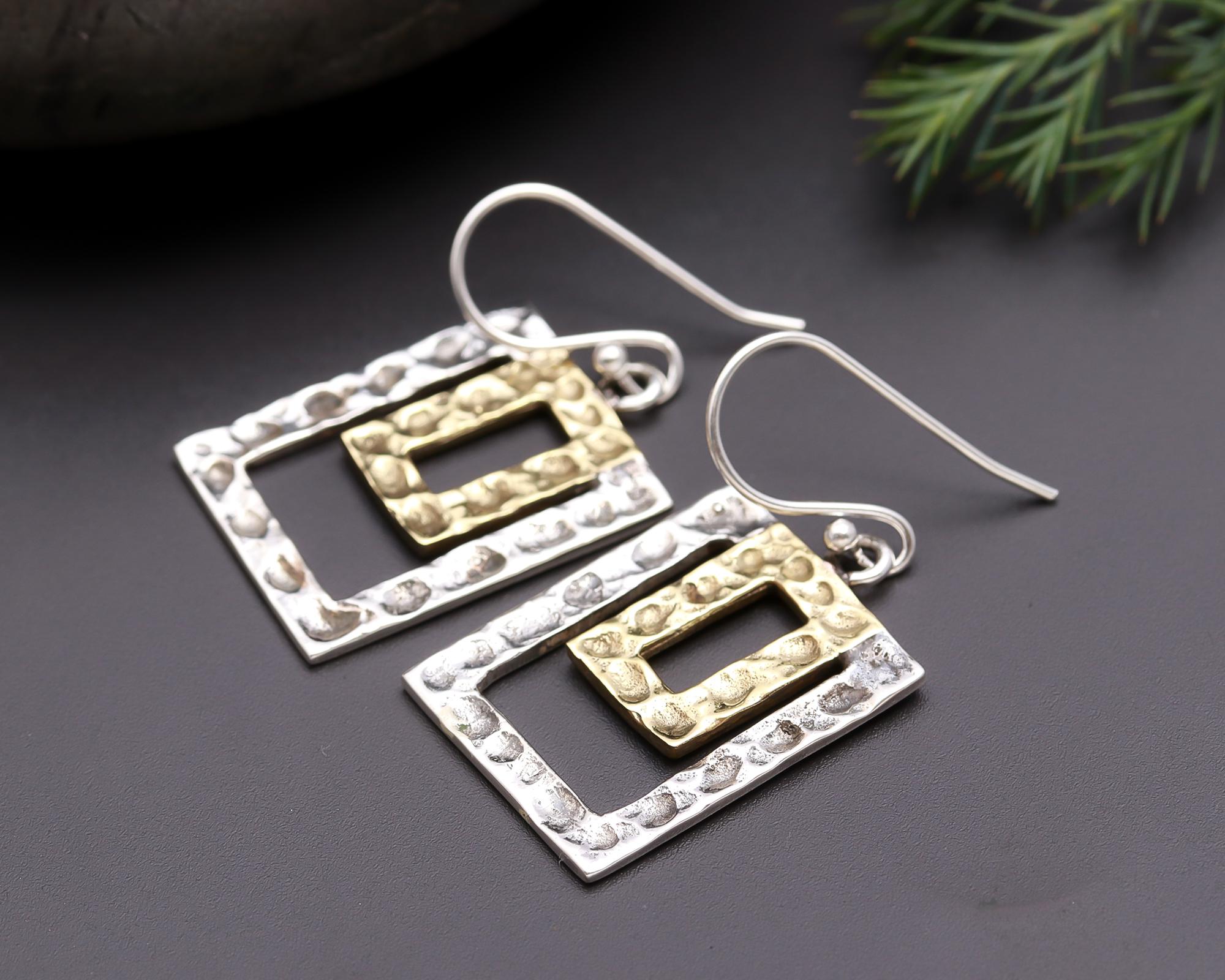 925 Silver Double Rectangle Dangle Earrings