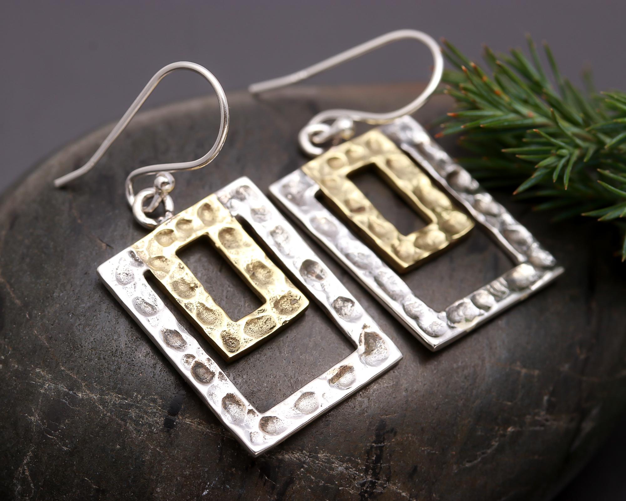 925 Silver Double Rectangle Dangle Earrings