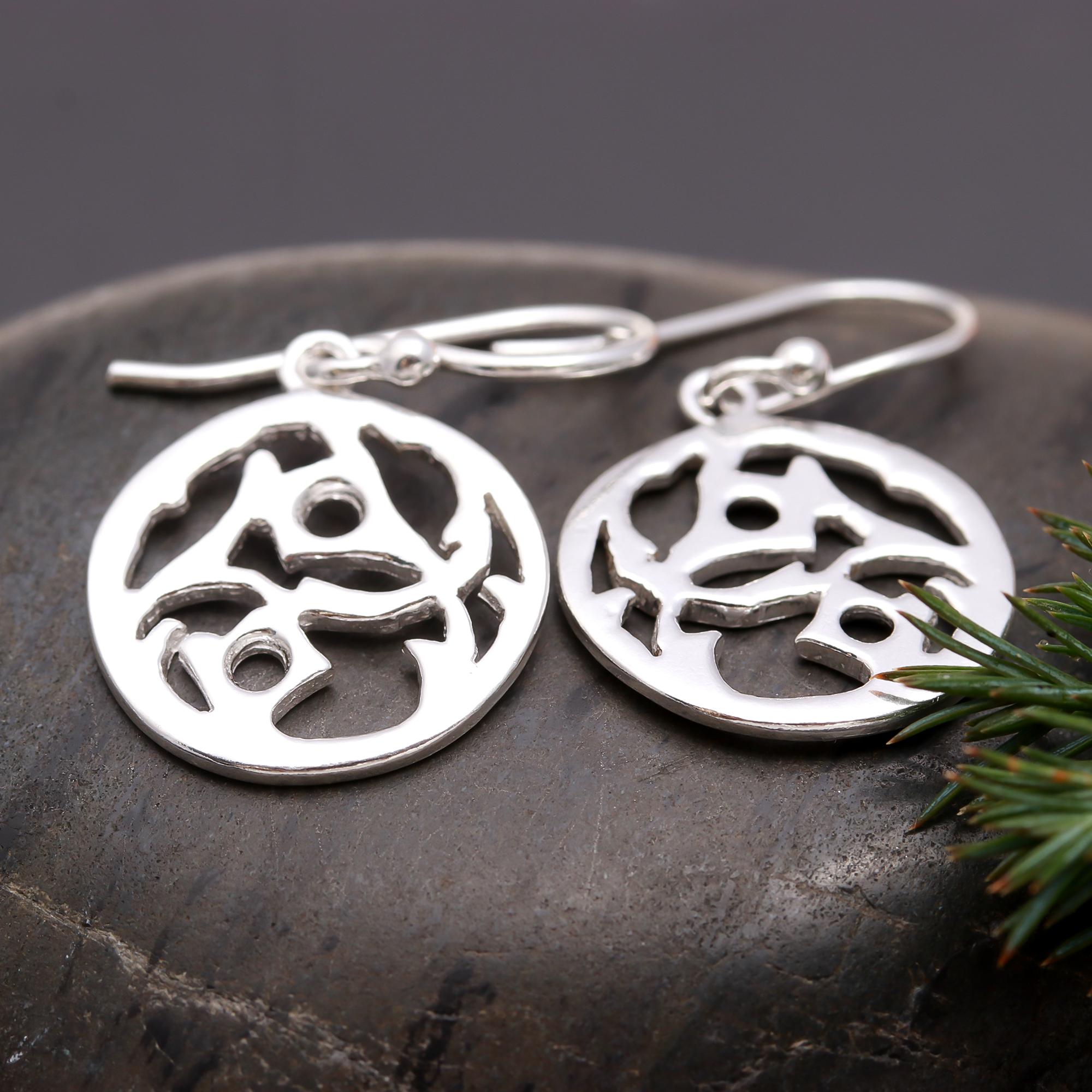 925 Silver Abstract Cutout Round Dangle Earrings