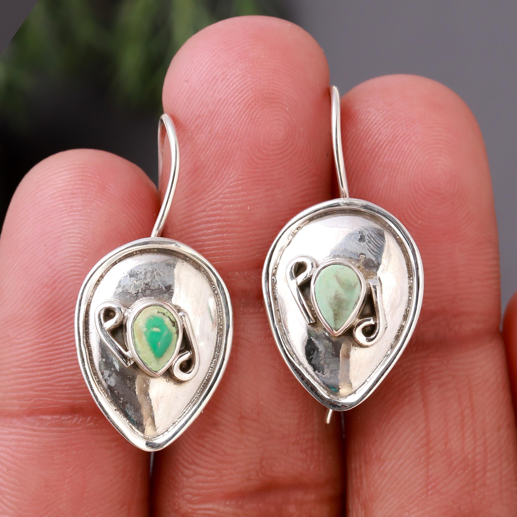 925 Silver Teardrop Turquoise Dangle Earrings