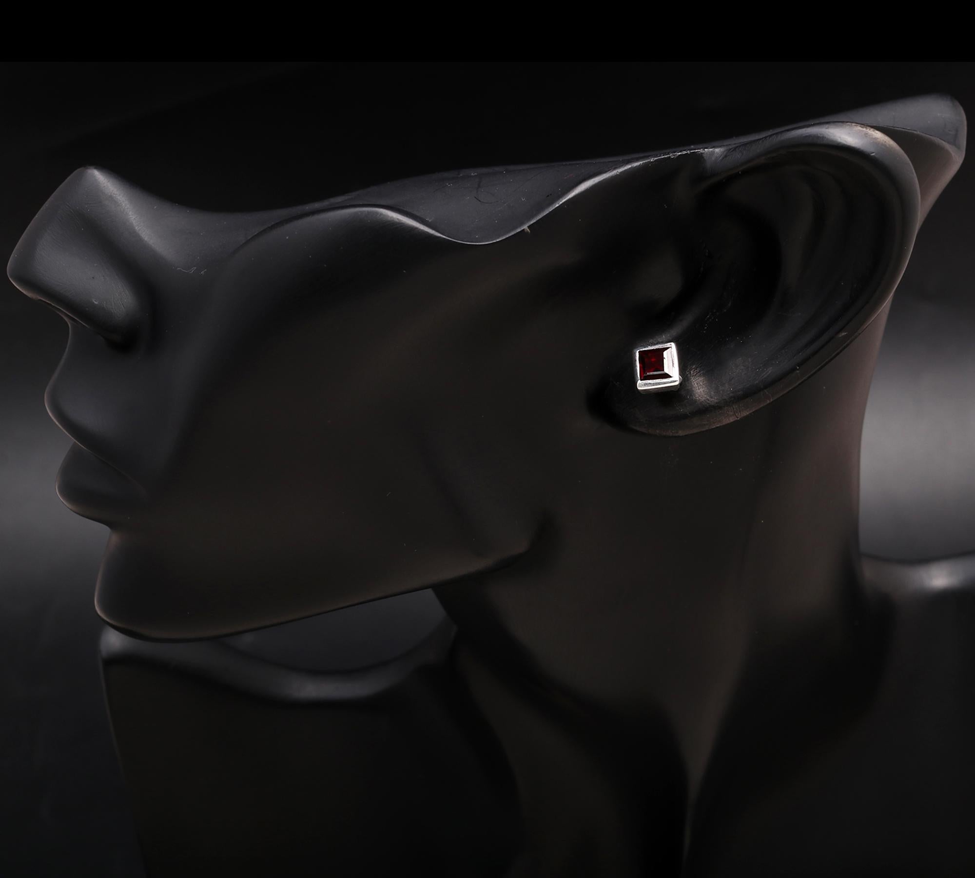 925 Silver Square Garnet Stud Earrings