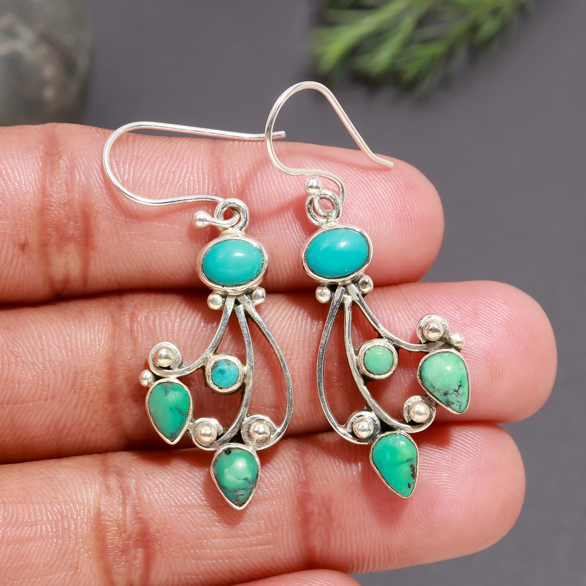 925 Silver Multi Turquoise Dangle Earrings
