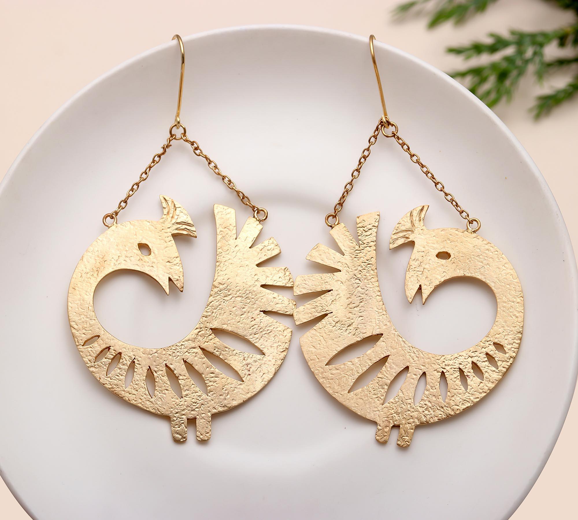 The Golden Peacock: Cutout Bird Drop Earrings