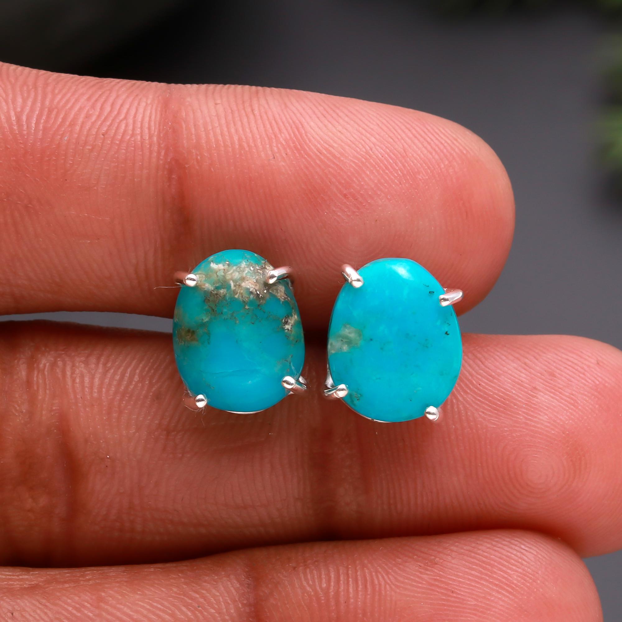 925 Silver Natural Turquoise Stud Earrings