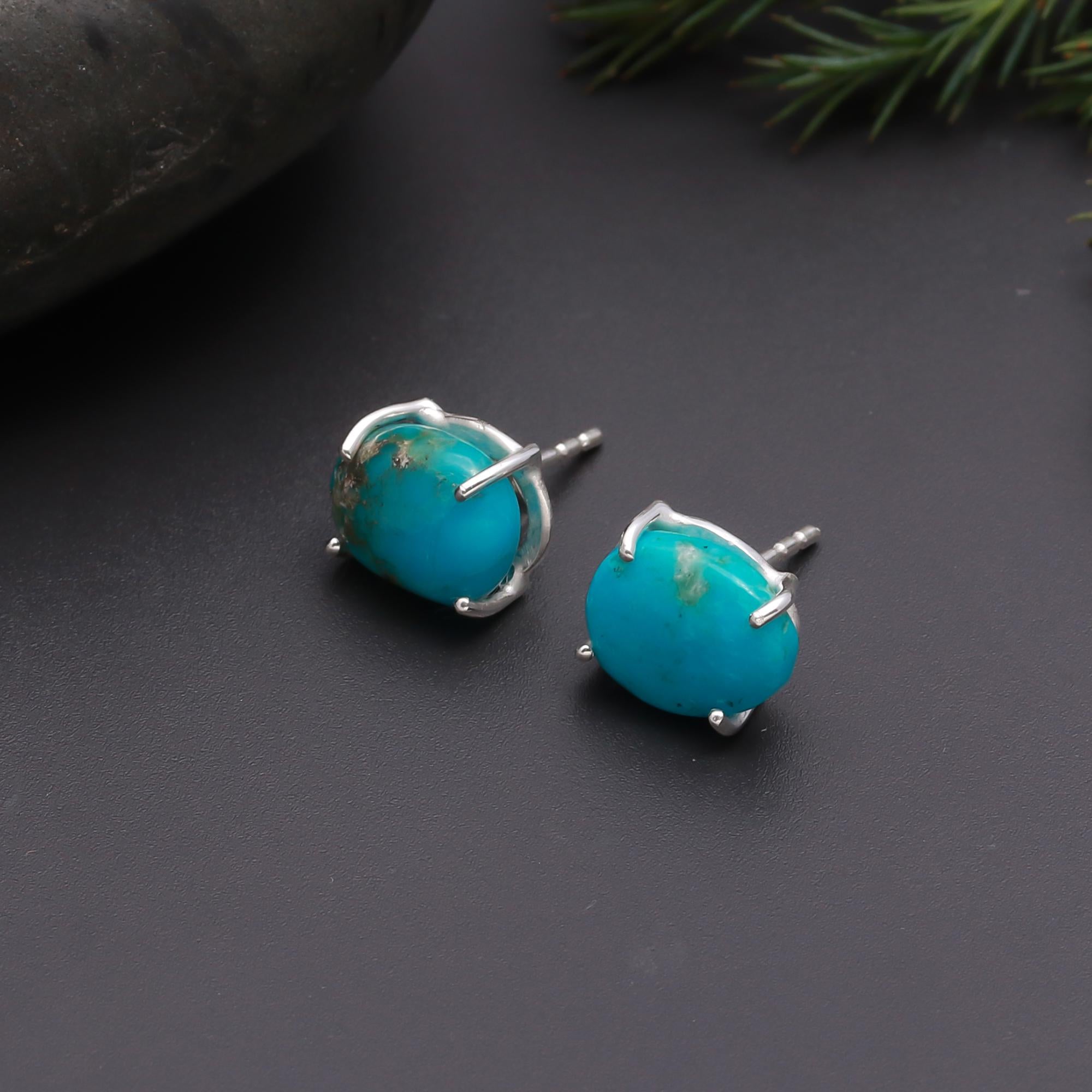 925 Silver Natural Turquoise Stud Earrings