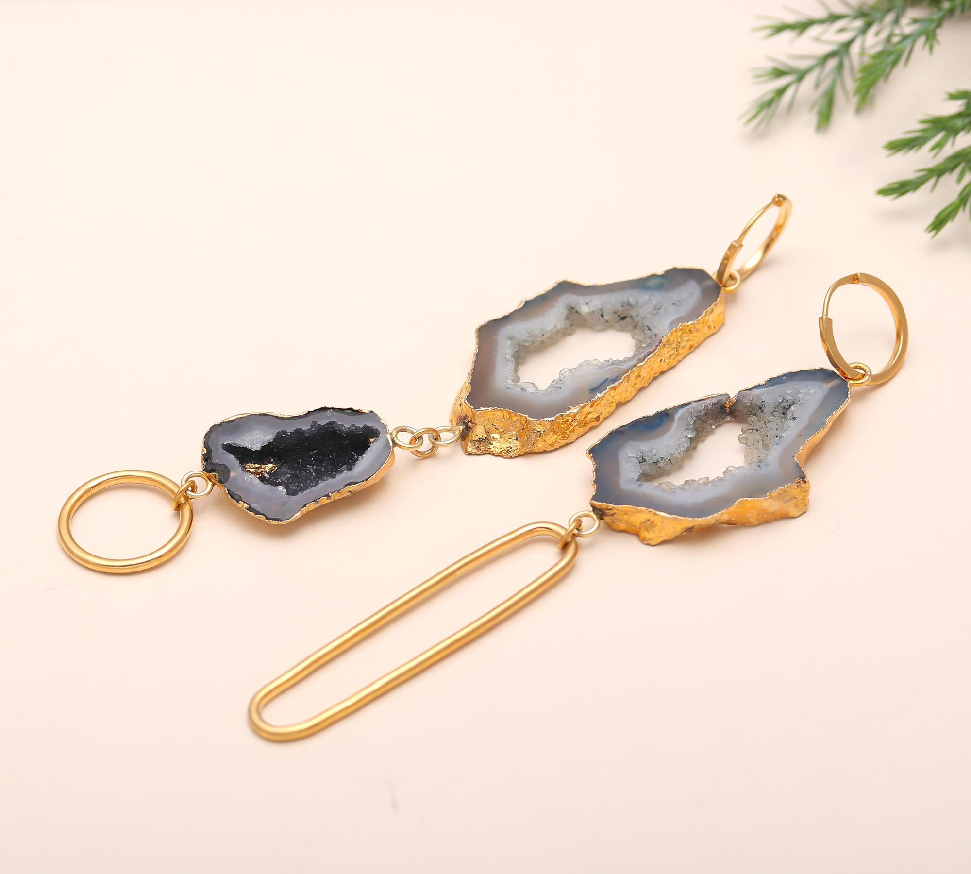 The Asymmetric Geode: Raw Agate Slice Earrings