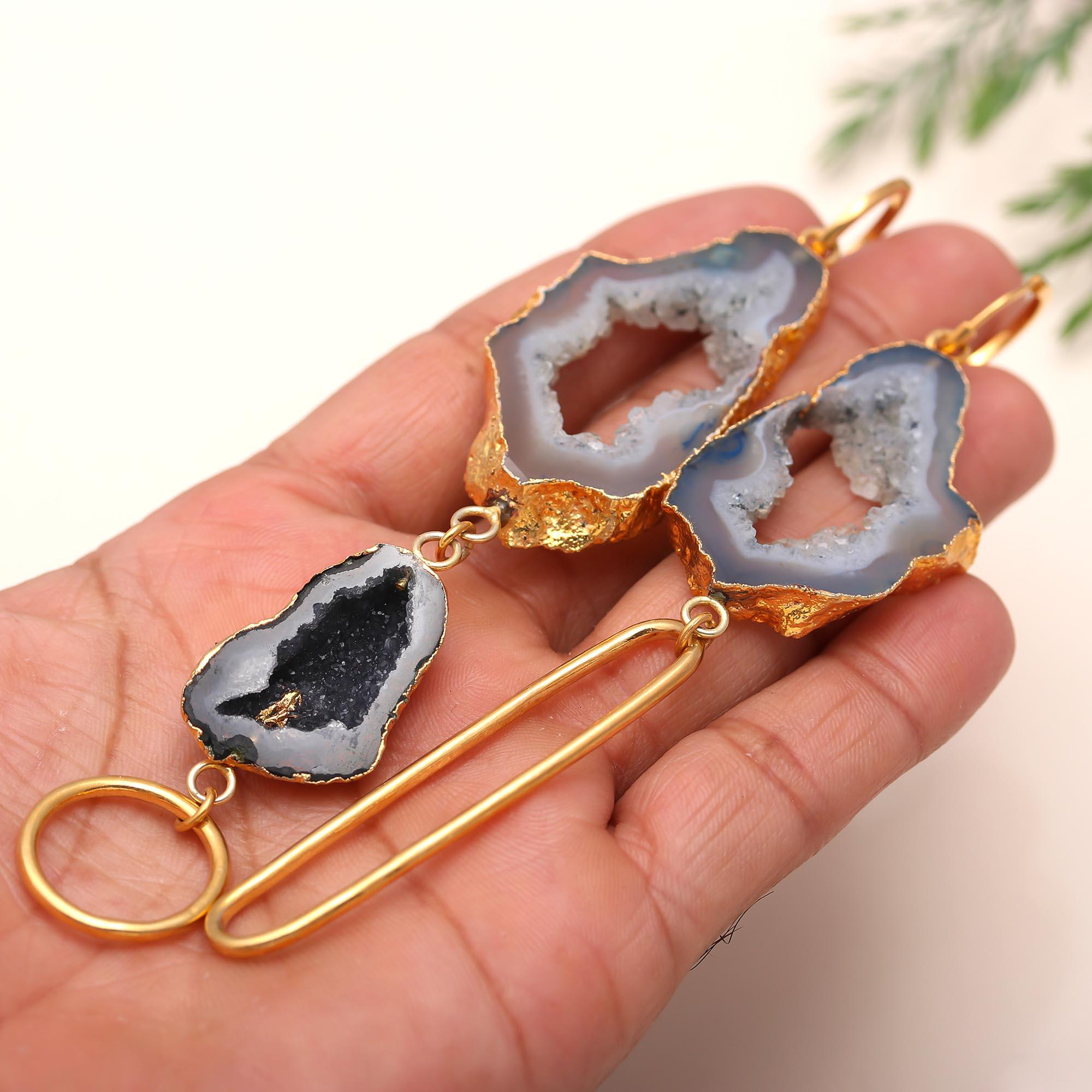 The Asymmetric Geode: Raw Agate Slice Earrings