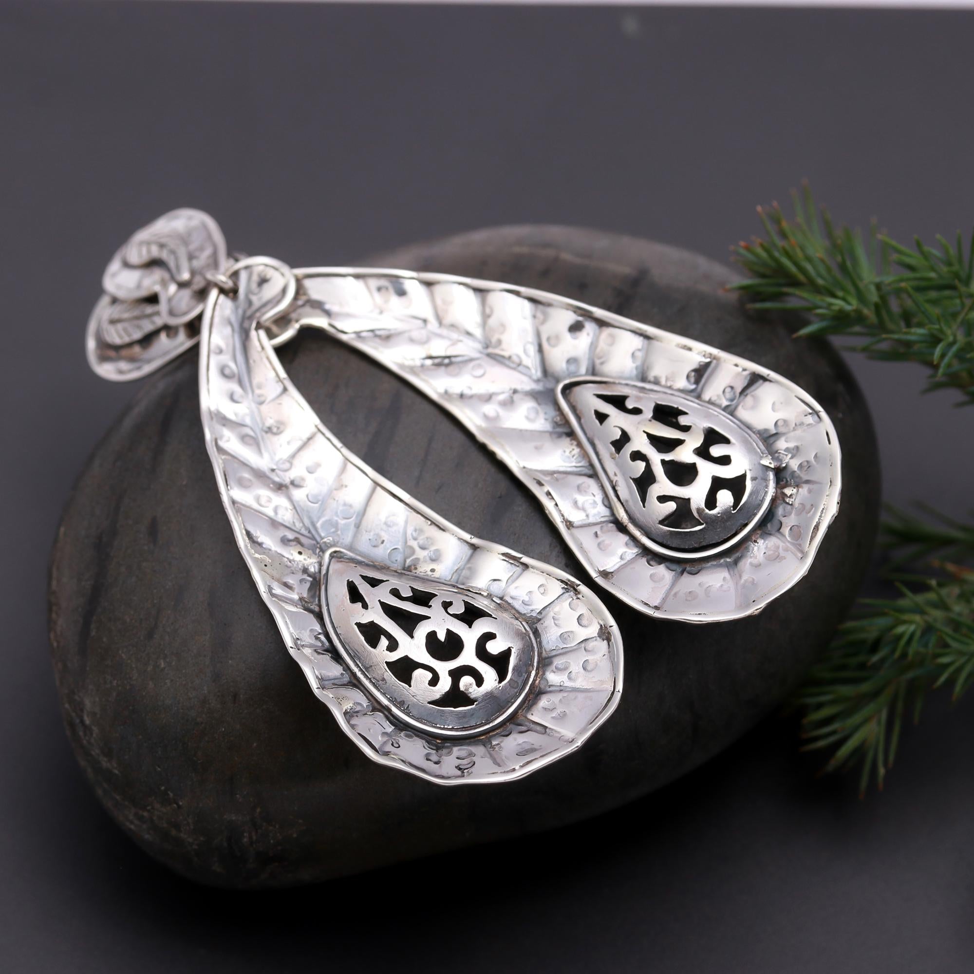 925 Silver Textured Teardrop Filigree Drop Earrings
