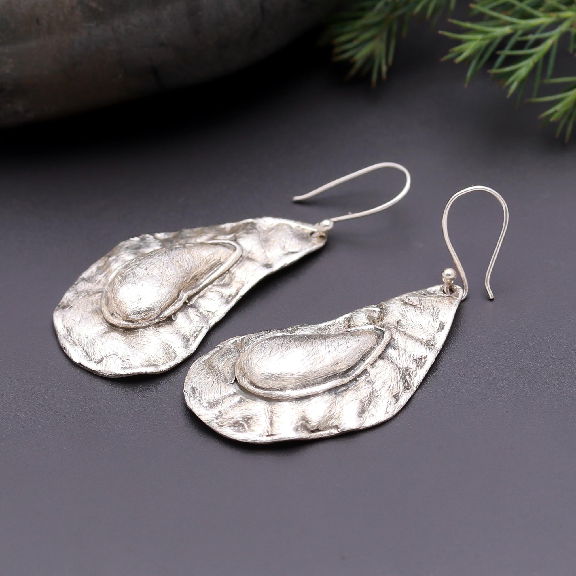 925 Silver Textured Teardrop Dangle Earrings