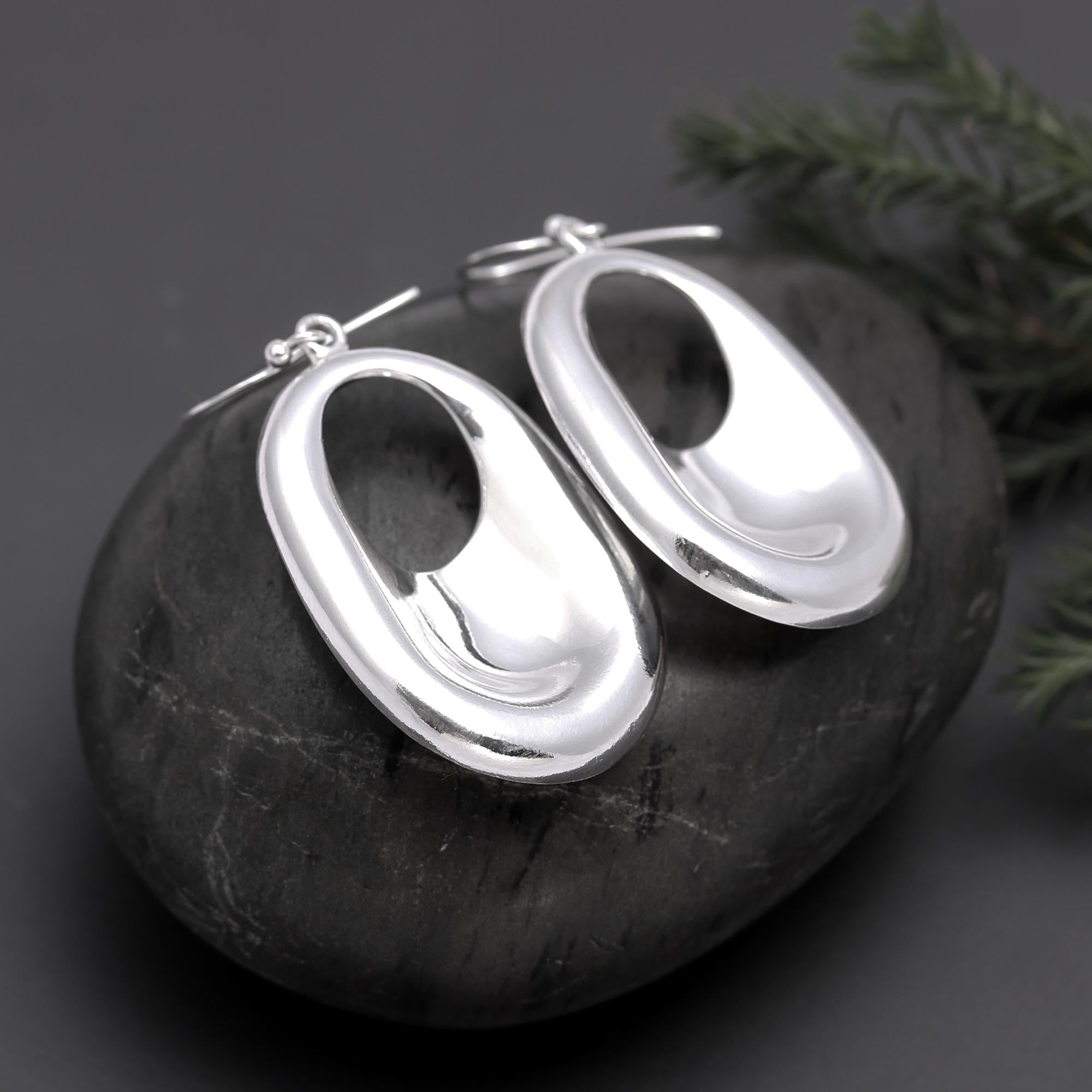 925 Silver Oval Hoop Dangle Earrings