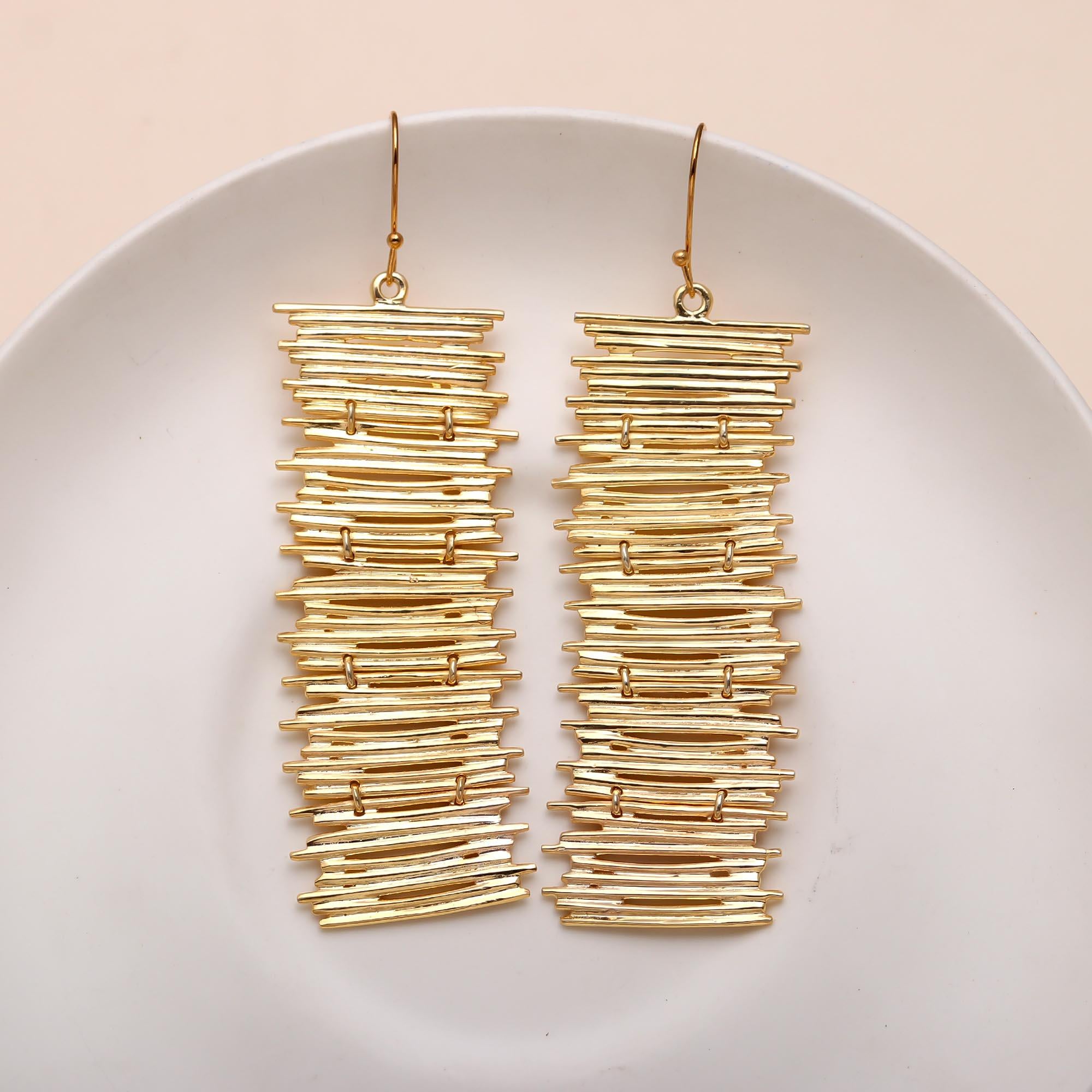 The Golden Fringe: Textured Linear Drop Earrings