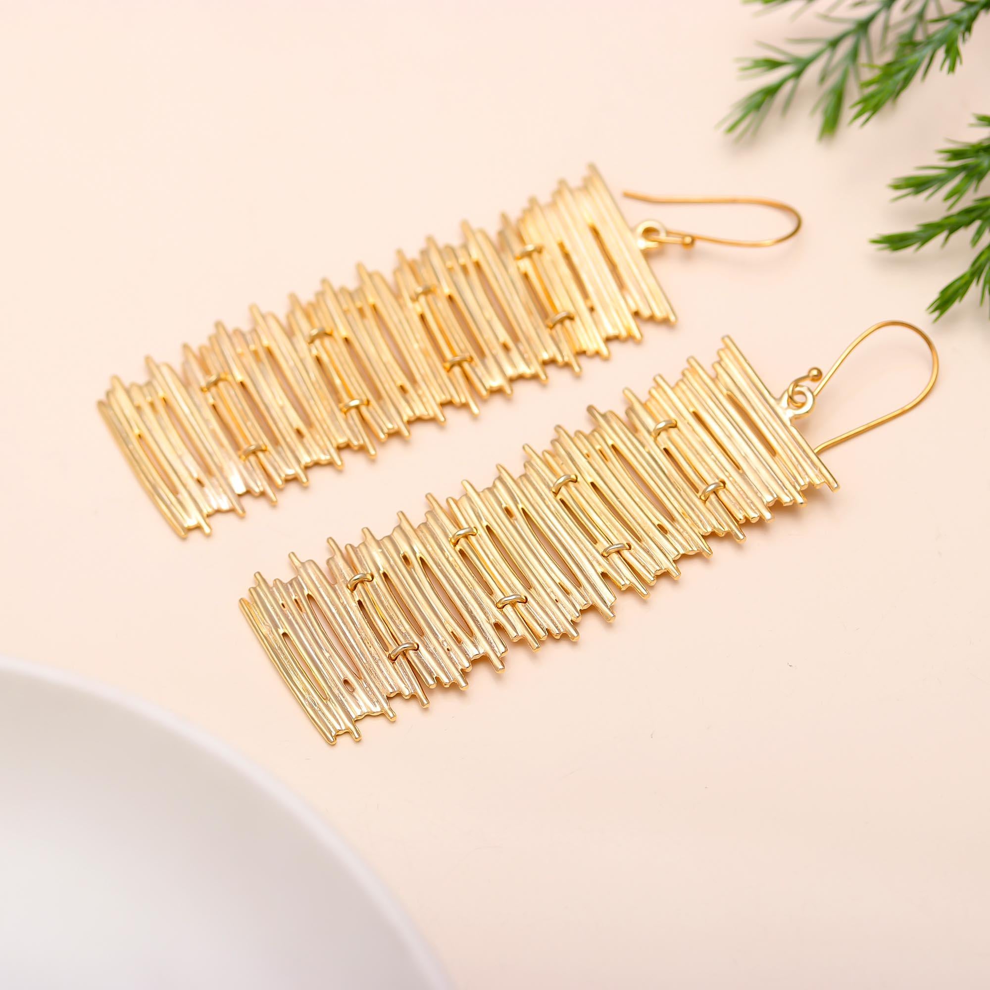 The Golden Fringe: Textured Linear Drop Earrings