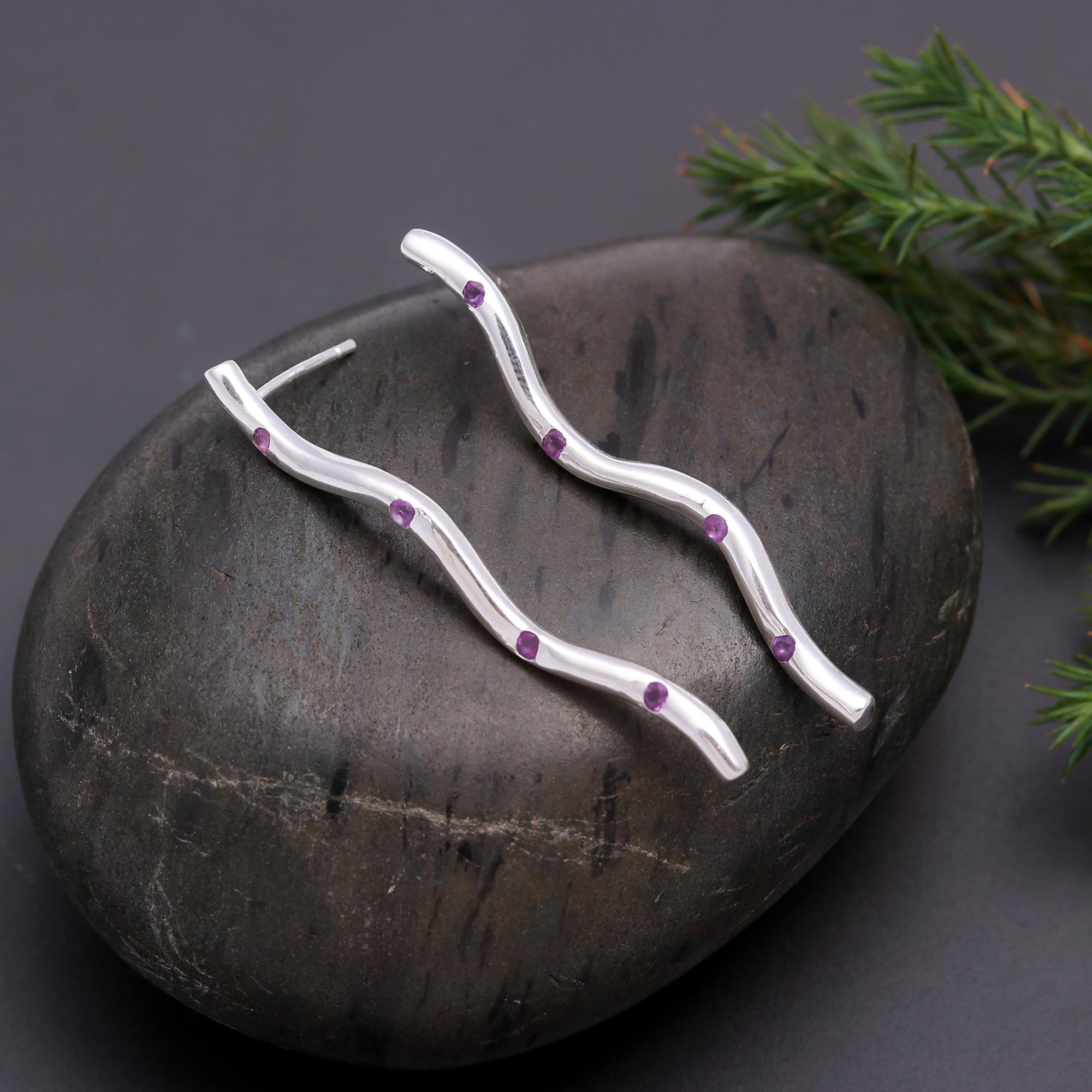 925 Silver Wavy Bar Earrings