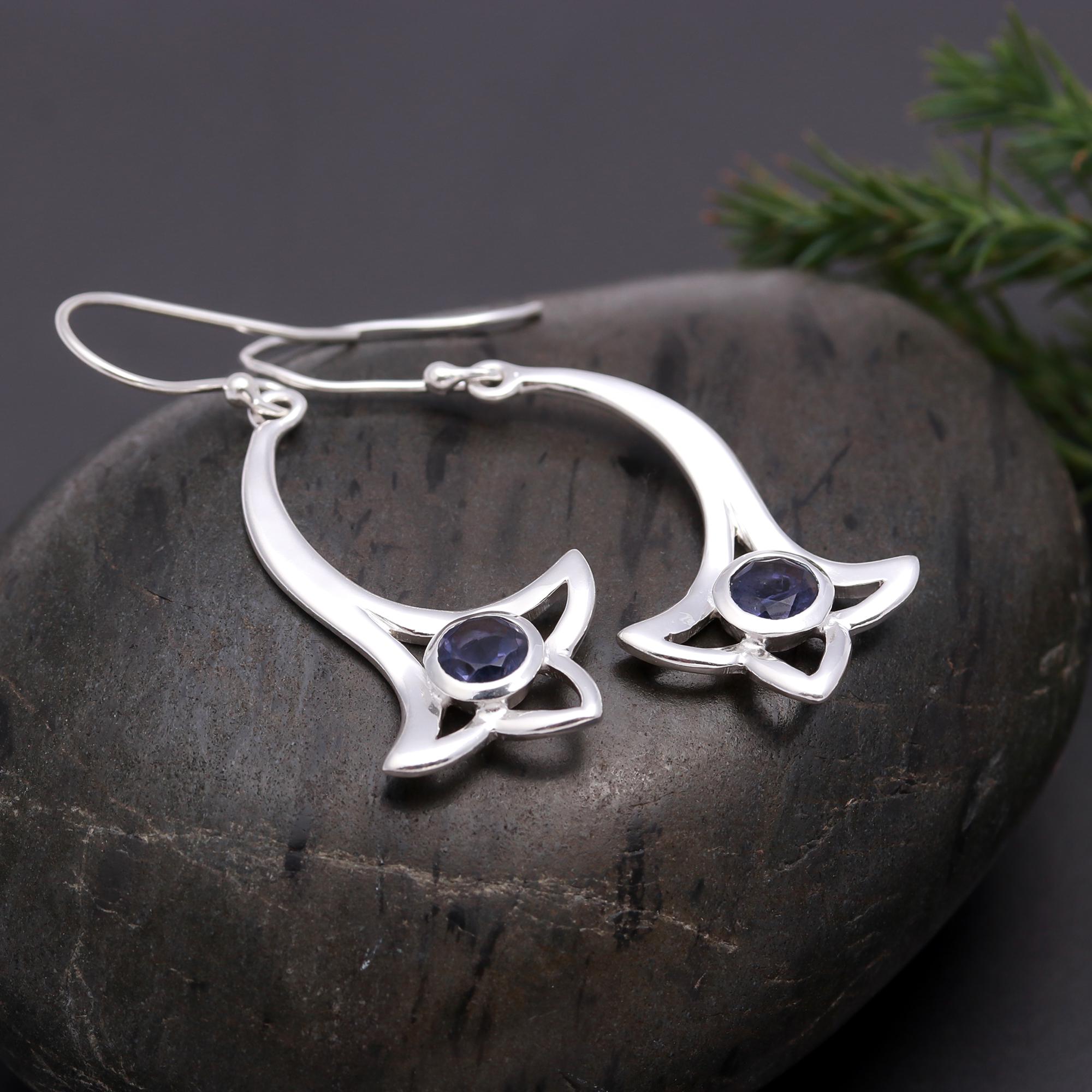 925 Silver Blue Iolite Dangle Earrings