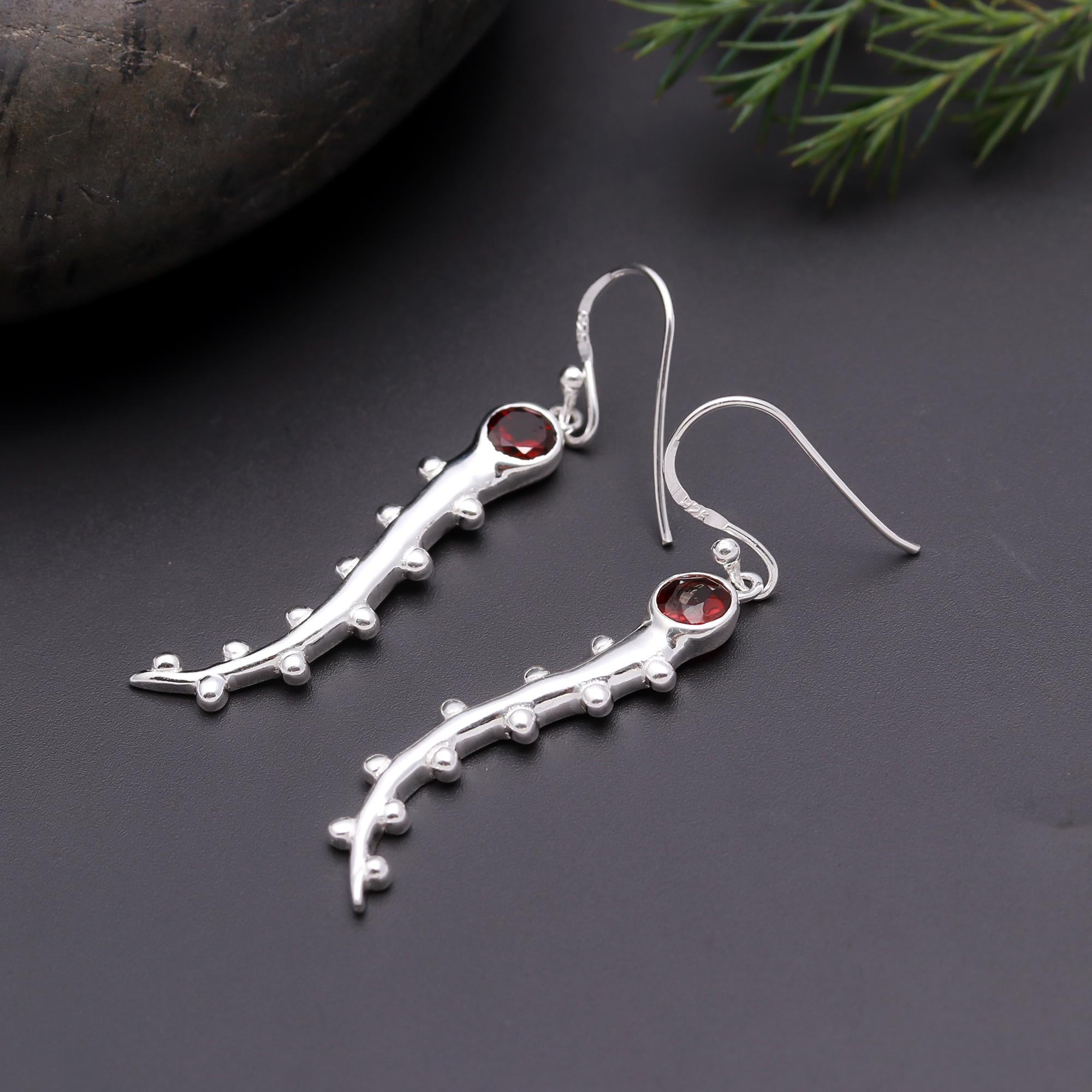 925 Silver Garnet Dangle Earrings