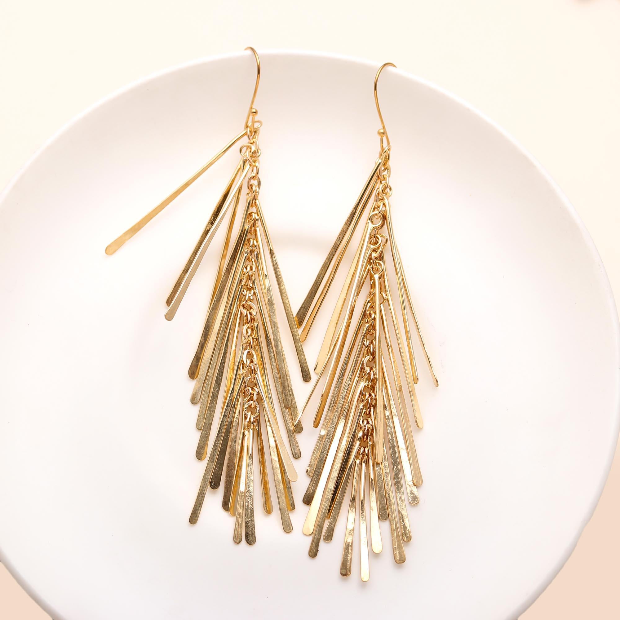 The Golden Ray Fringe: Linear Bar Tassel Earrings