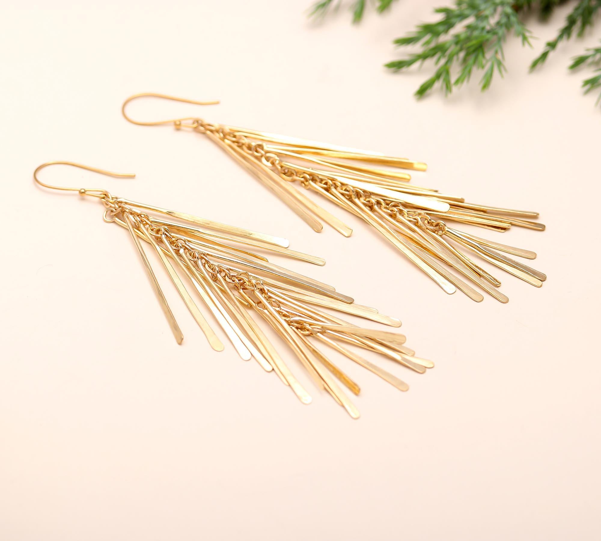 The Golden Ray Fringe: Linear Bar Tassel Earrings