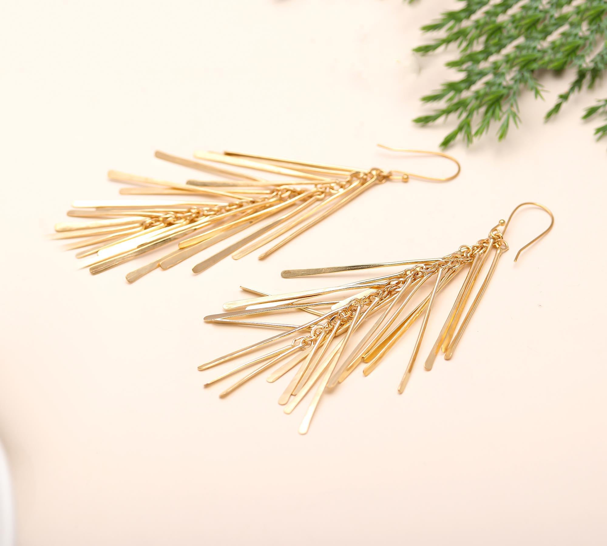 The Golden Ray Fringe: Linear Bar Tassel Earrings