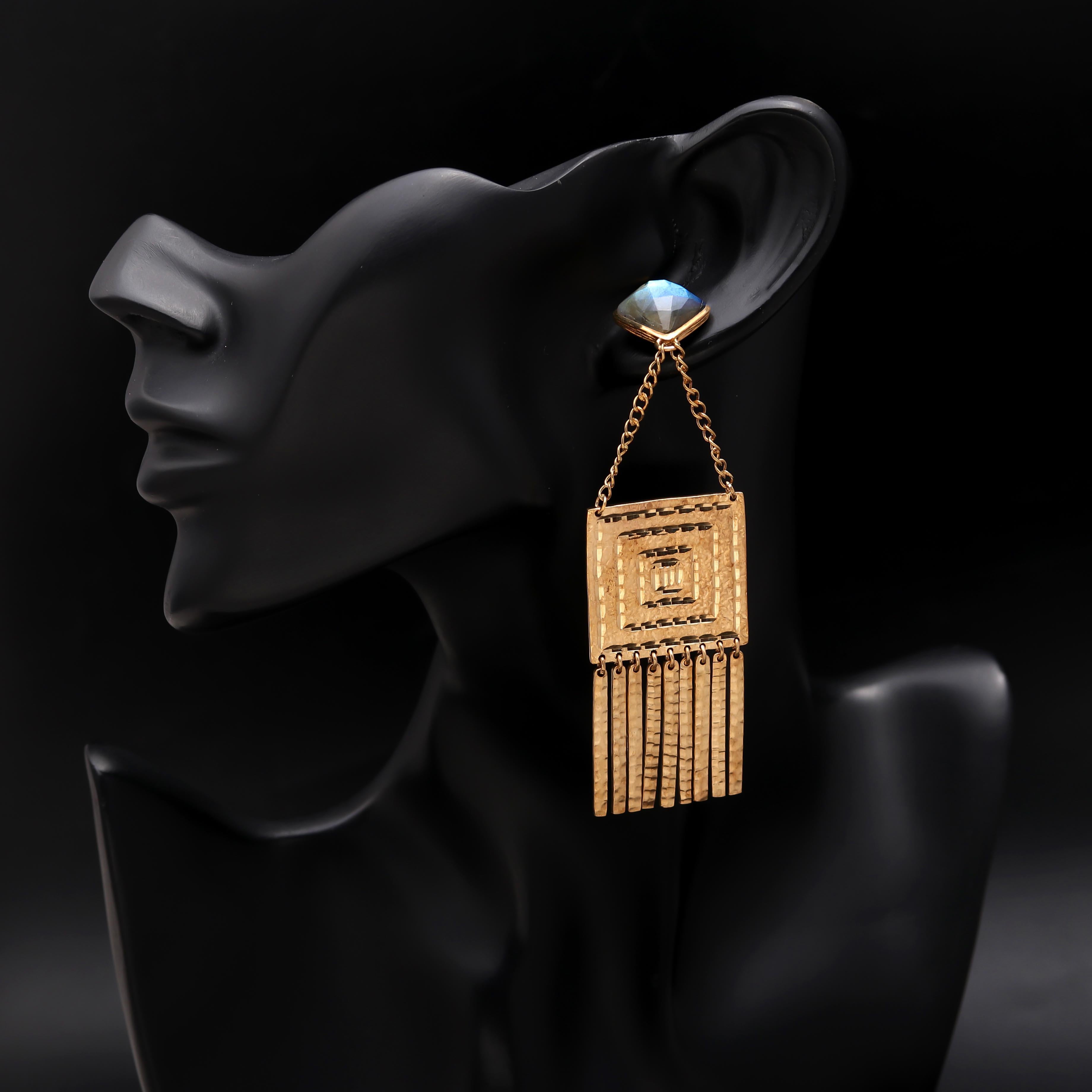 The Aztec Horizon: Gold Geometric Fringe Earrings