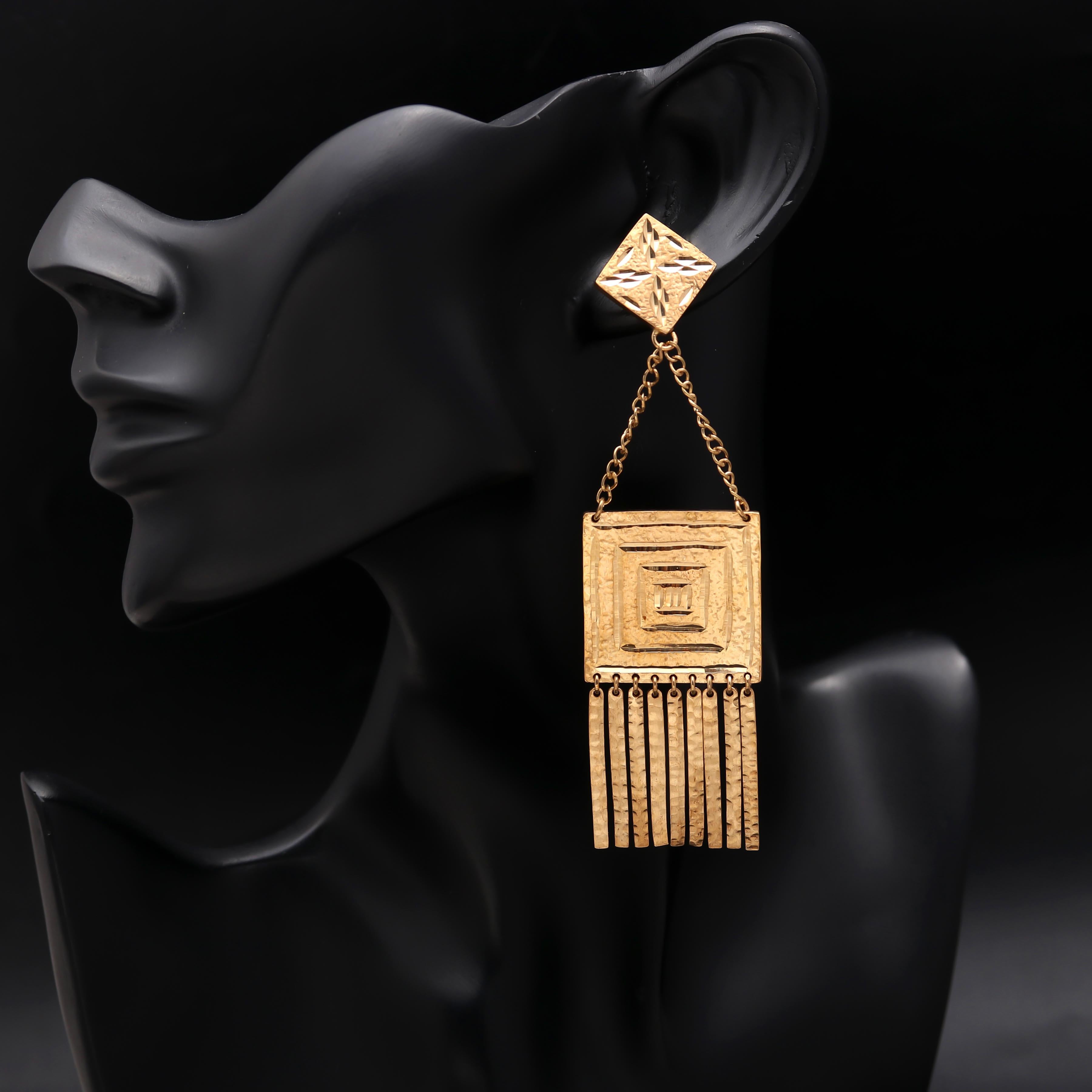 The Golden Temple: Geometric Square Fringe Earrings