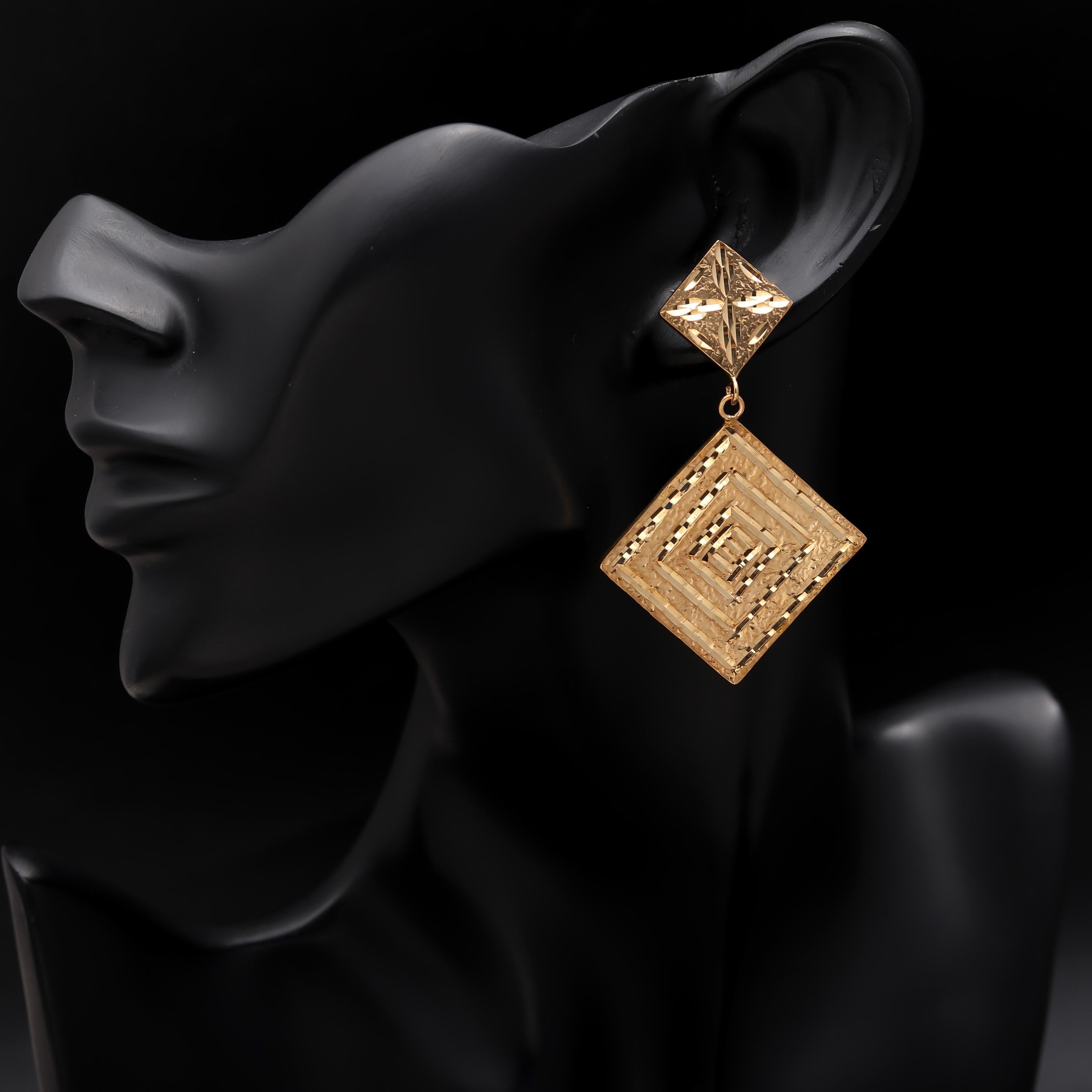 The Golden Maze: Textured Gold Geometric Drop Earrings
