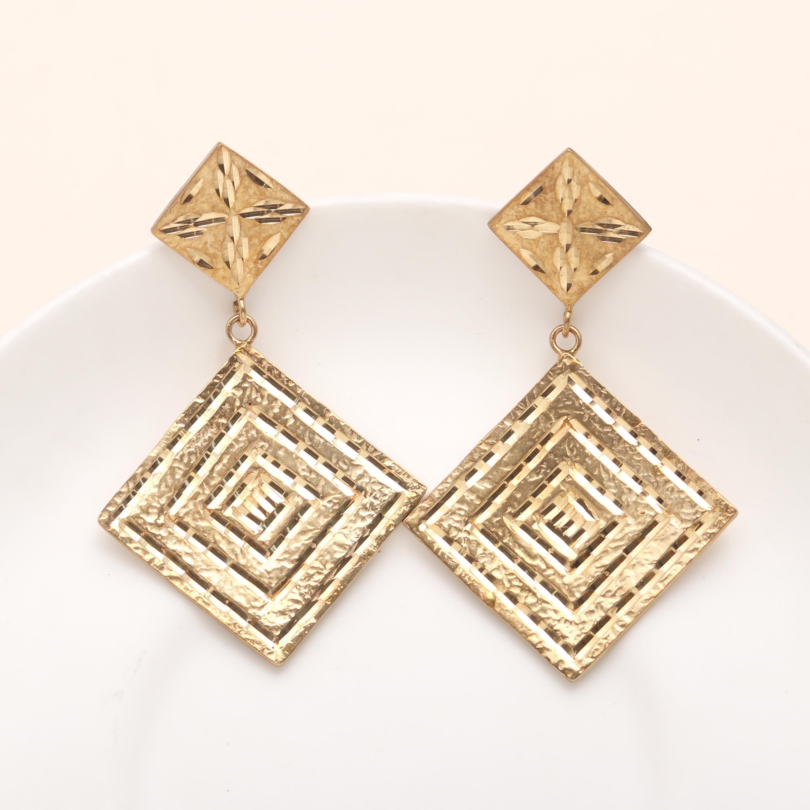 The Golden Maze: Textured Gold Geometric Drop Earrings