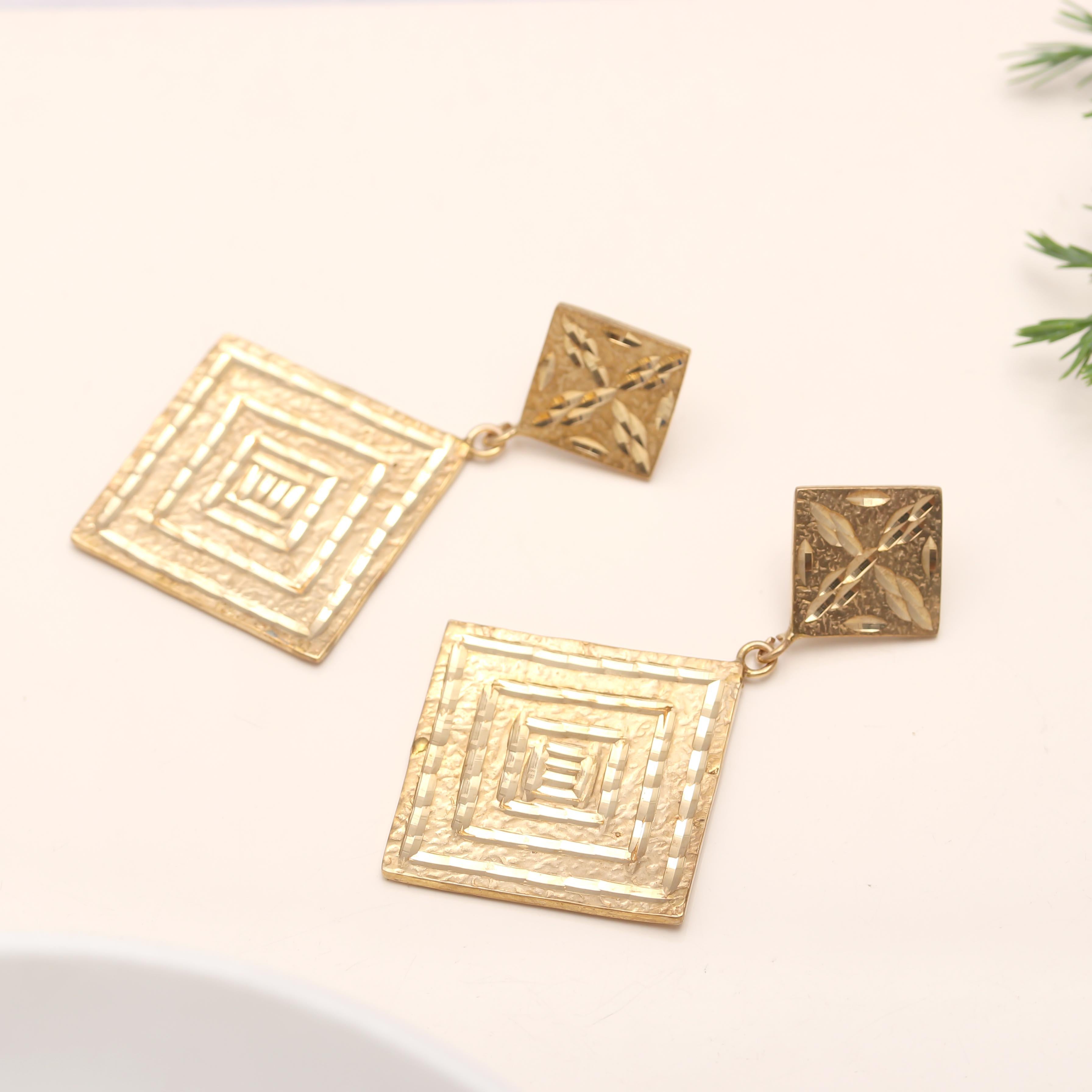 The Golden Maze: Textured Gold Geometric Drop Earrings