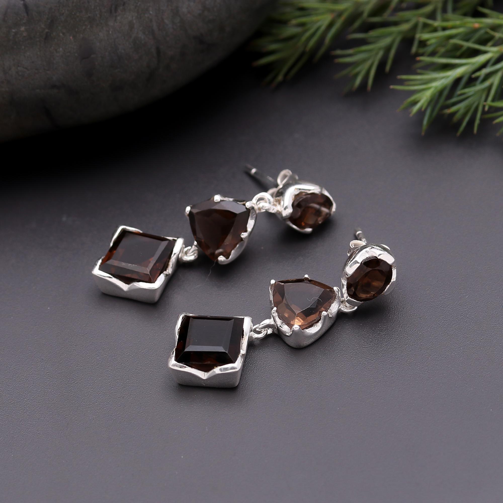 925 Silver Smoky Quartz Drop Earrings