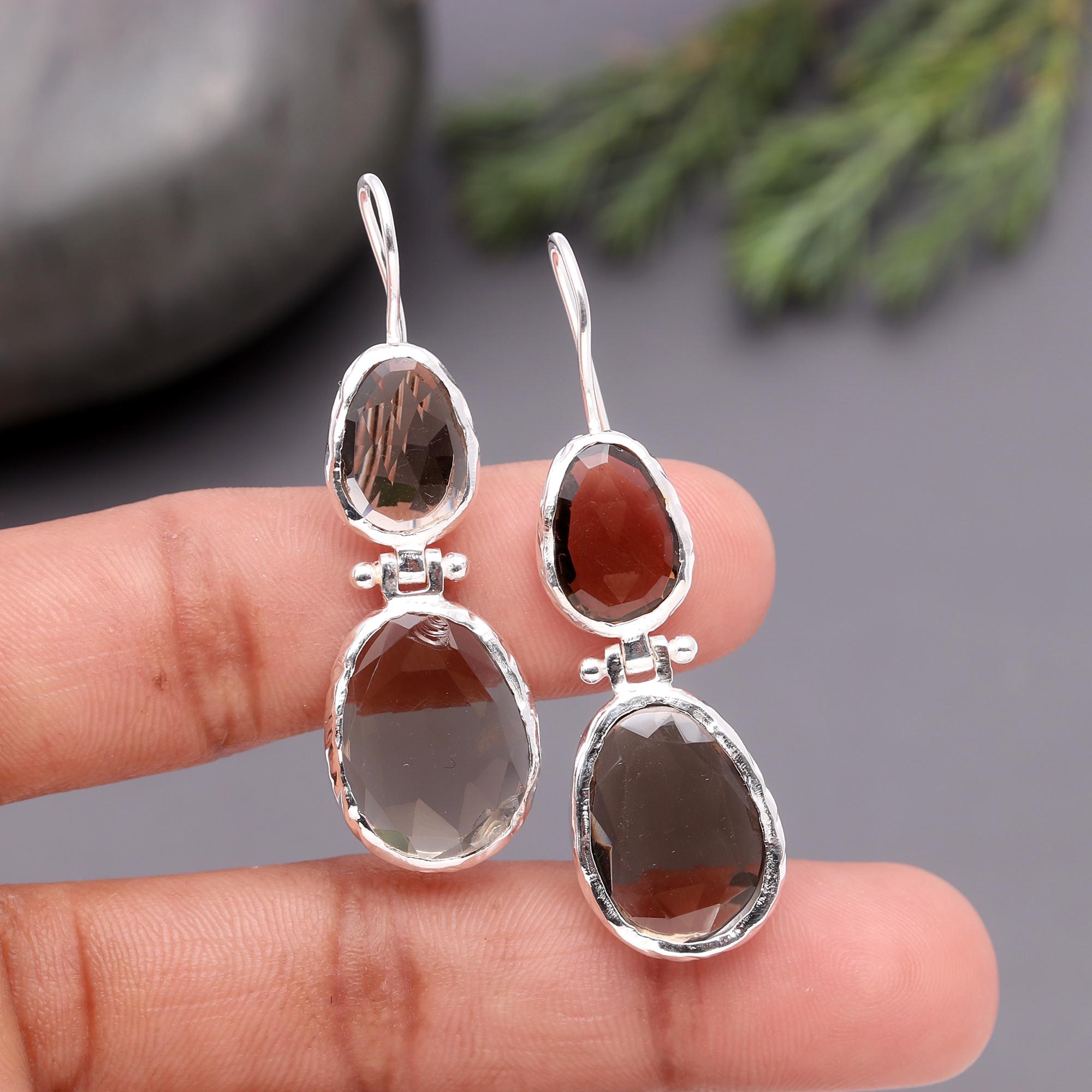 925 Silver Smoky Quartz Dangle Earrings