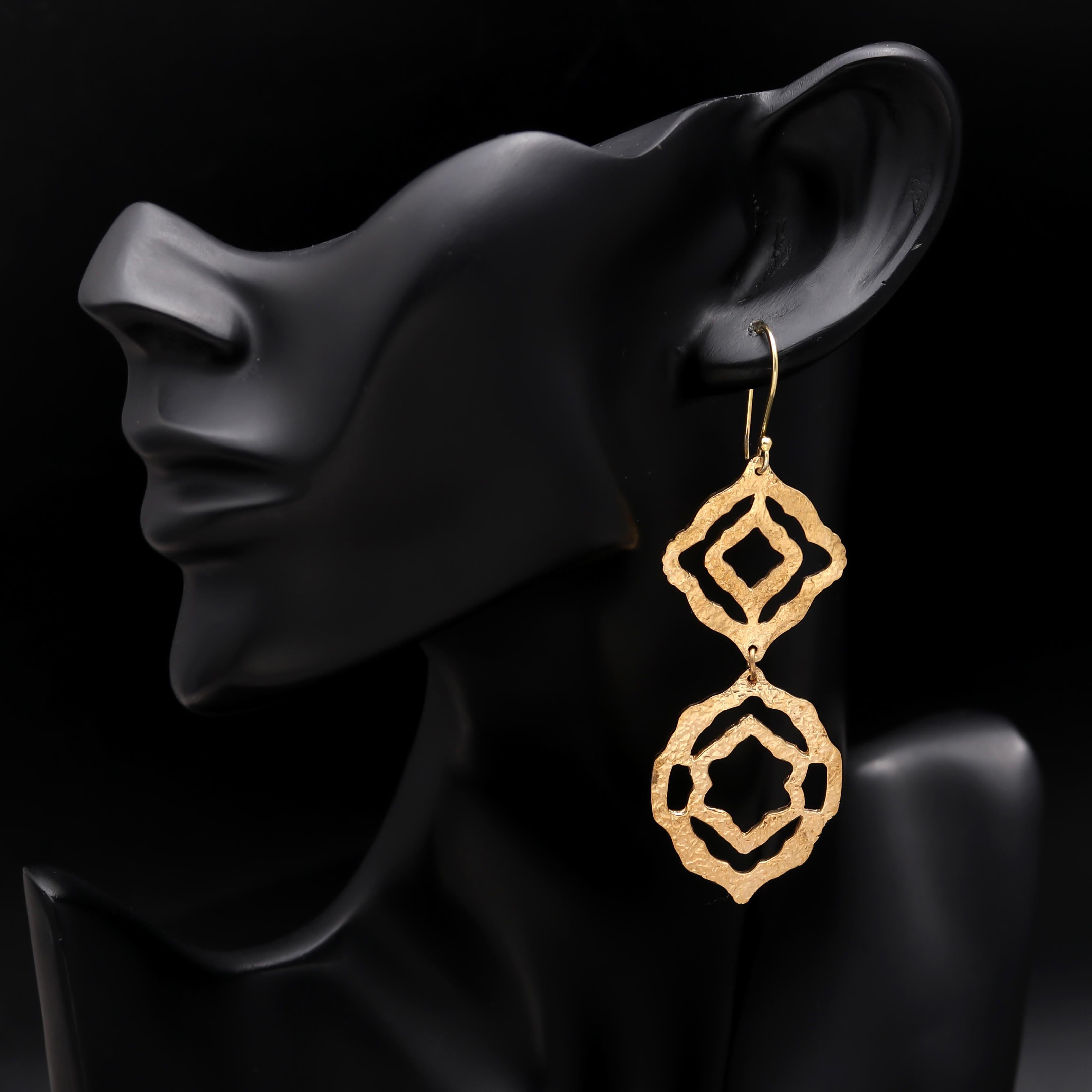 The Golden Arabesque: Hammered Cutout Drop Earrings