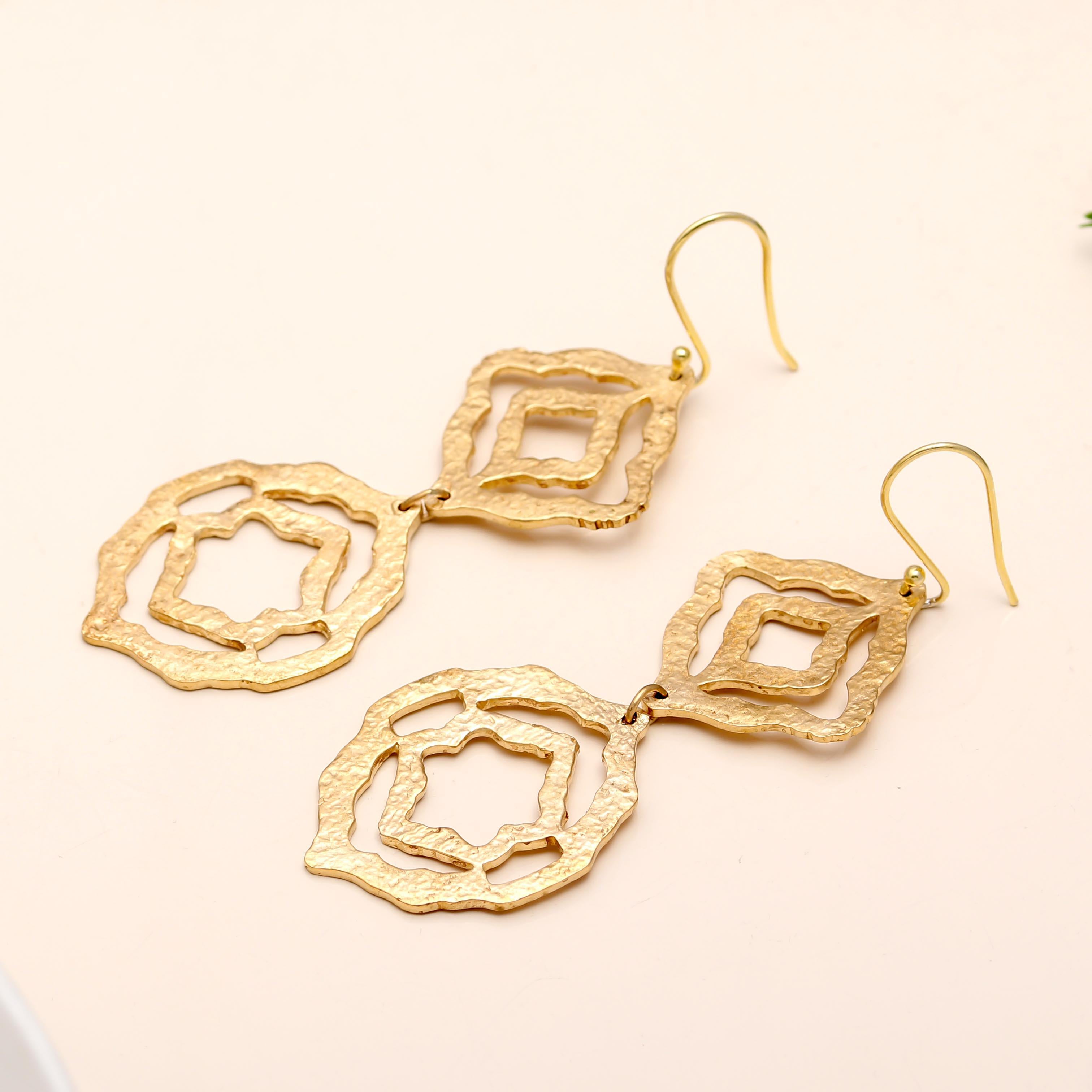 The Golden Arabesque: Hammered Cutout Drop Earrings
