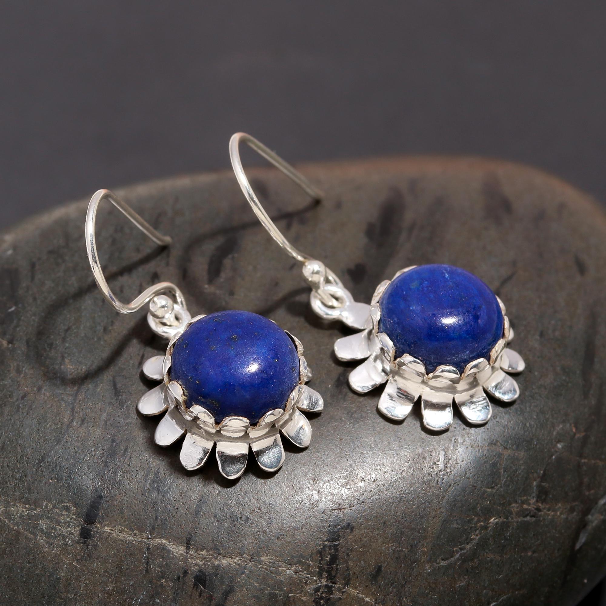 925 Silver Lapis Lazuli Floral Drop Earrings