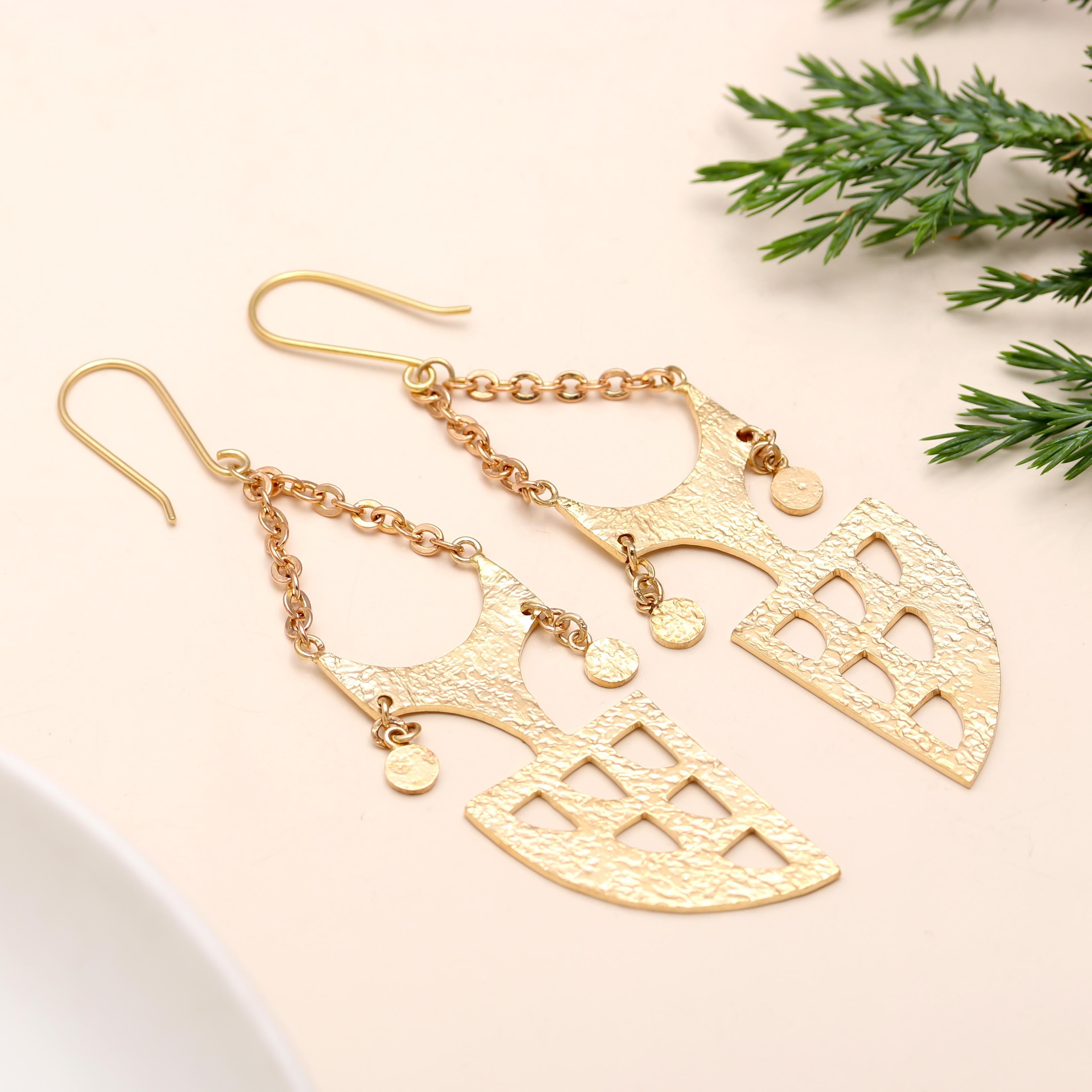 The Tribal Shield: Textured Gold Geometric Earrings