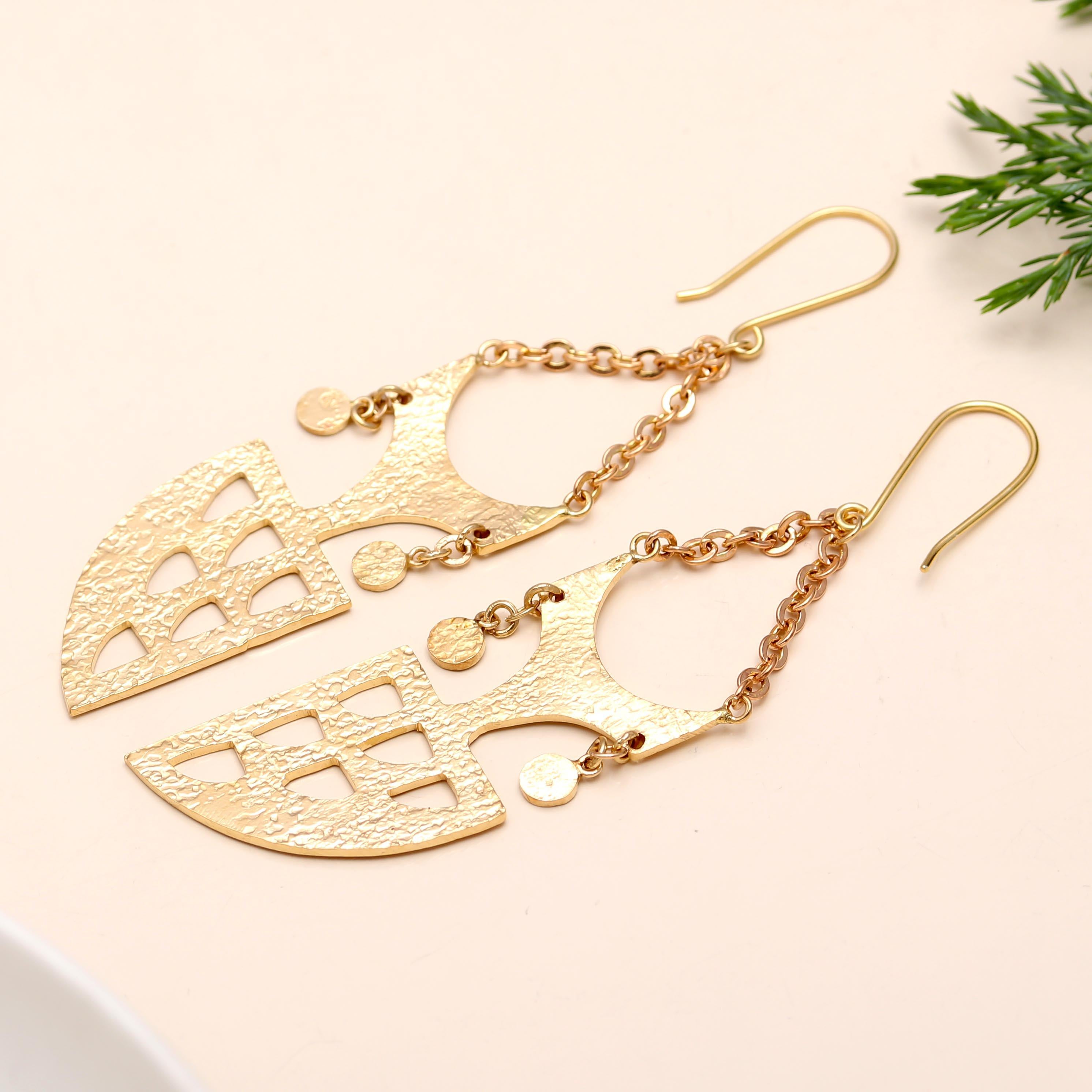 The Tribal Shield: Textured Gold Geometric Earrings