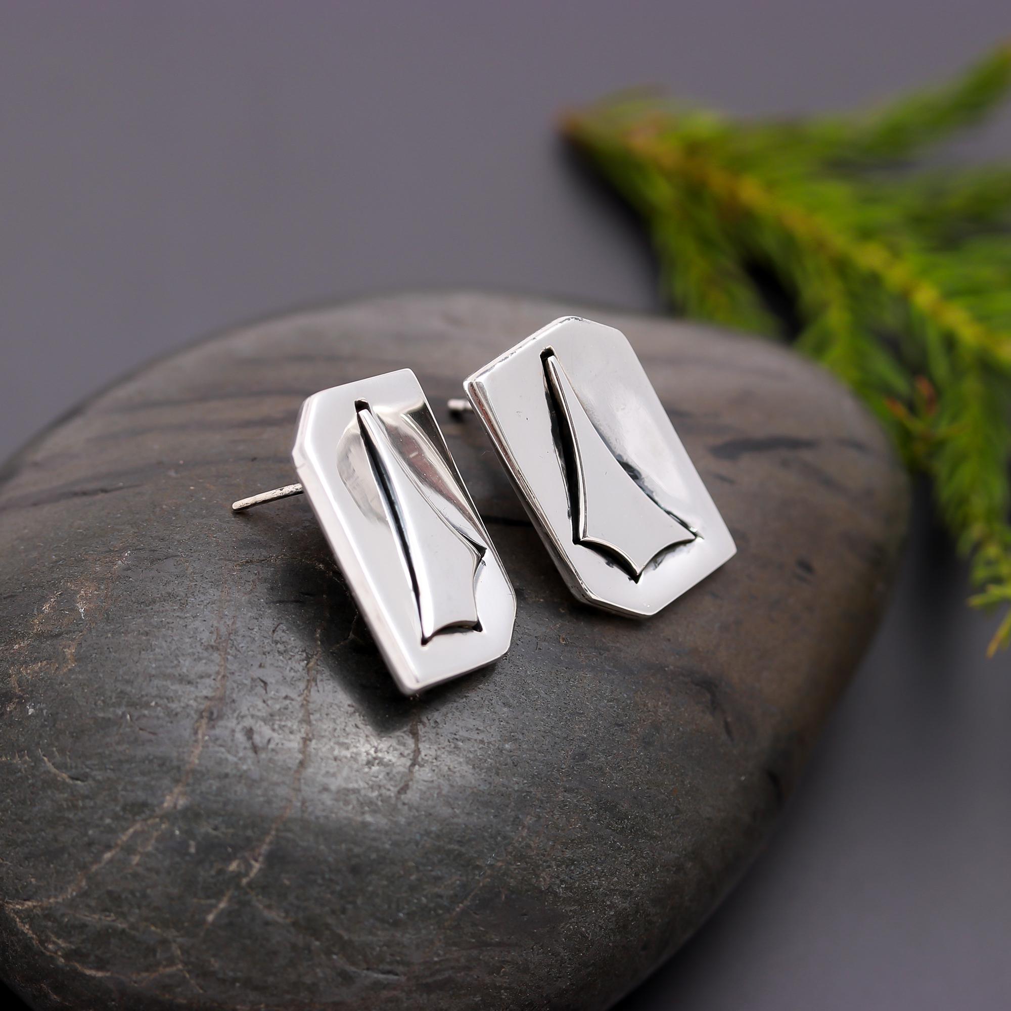 925 Silver Modern Rectangle Stud Earrings