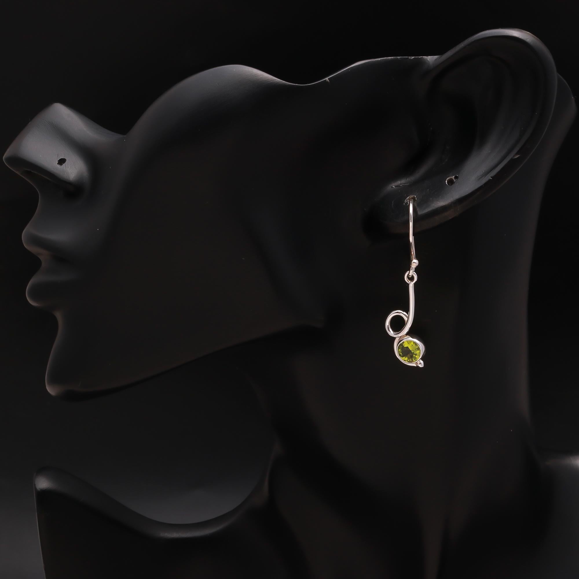 925 Silver Peridot Swirl Dangle Earrings