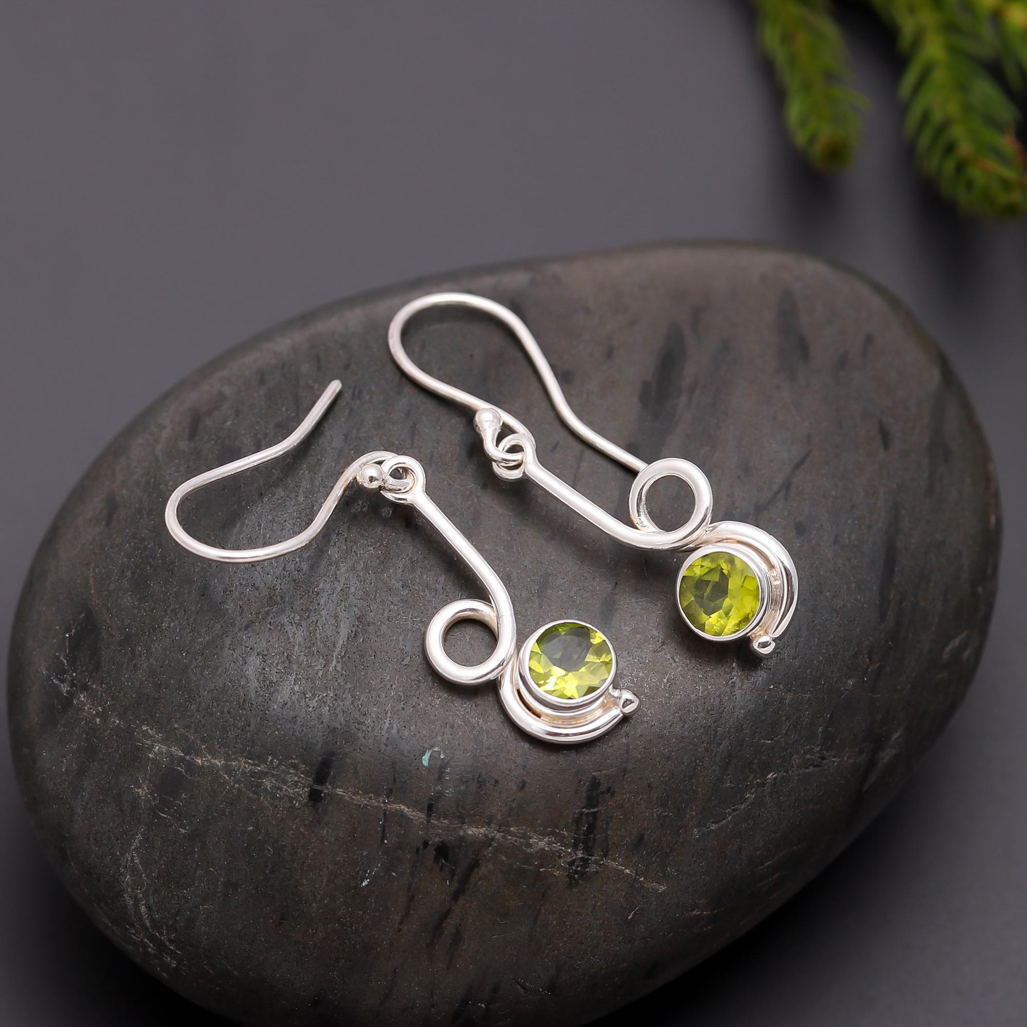 925 Silver Peridot Swirl Dangle Earrings