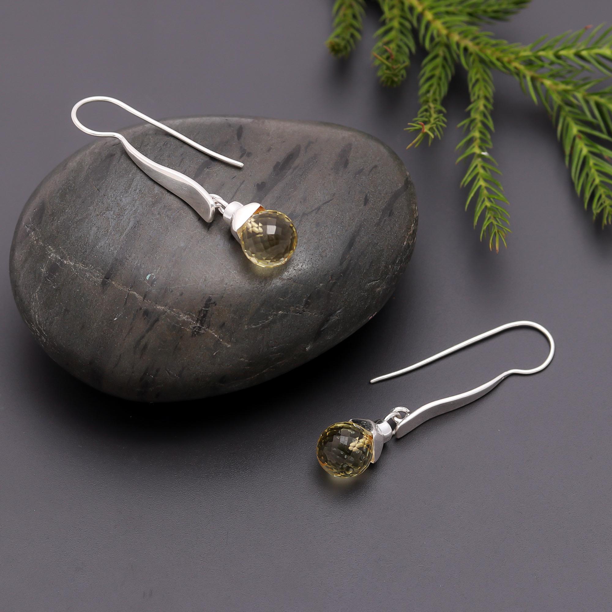 925 Silver Faceted Lemon Quartz Dangle Earrings