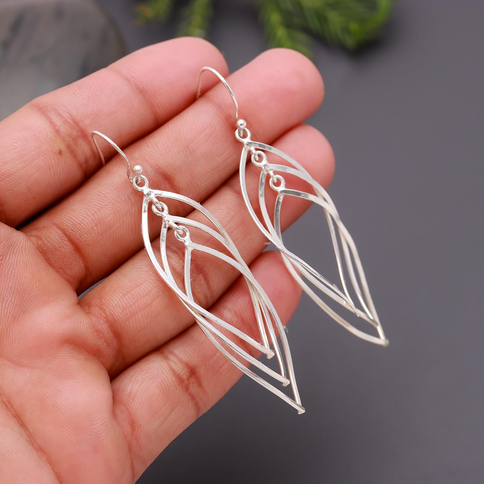 925 Silver Layered Leaf Dangle Earrings