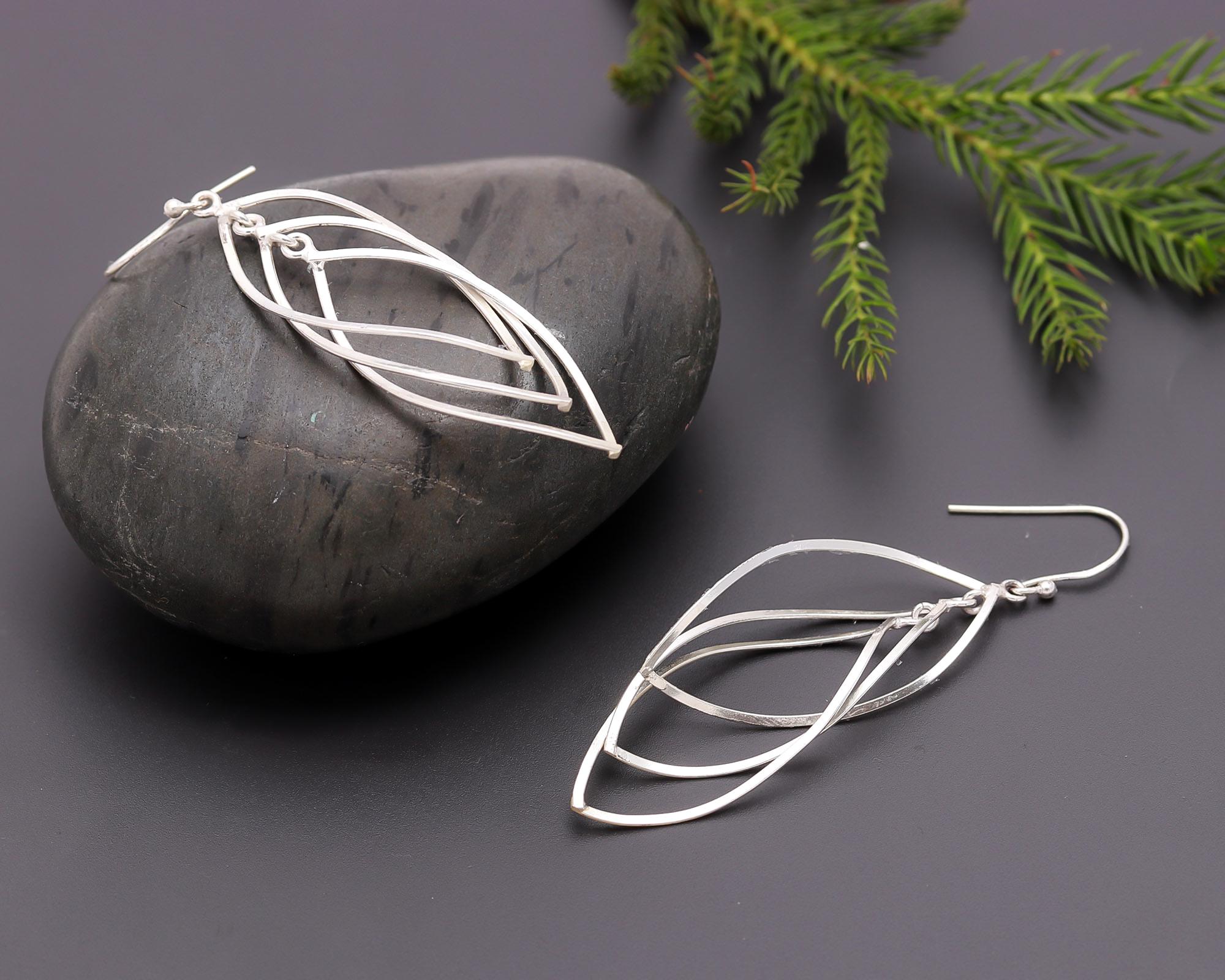 925 Silver Layered Leaf Dangle Earrings