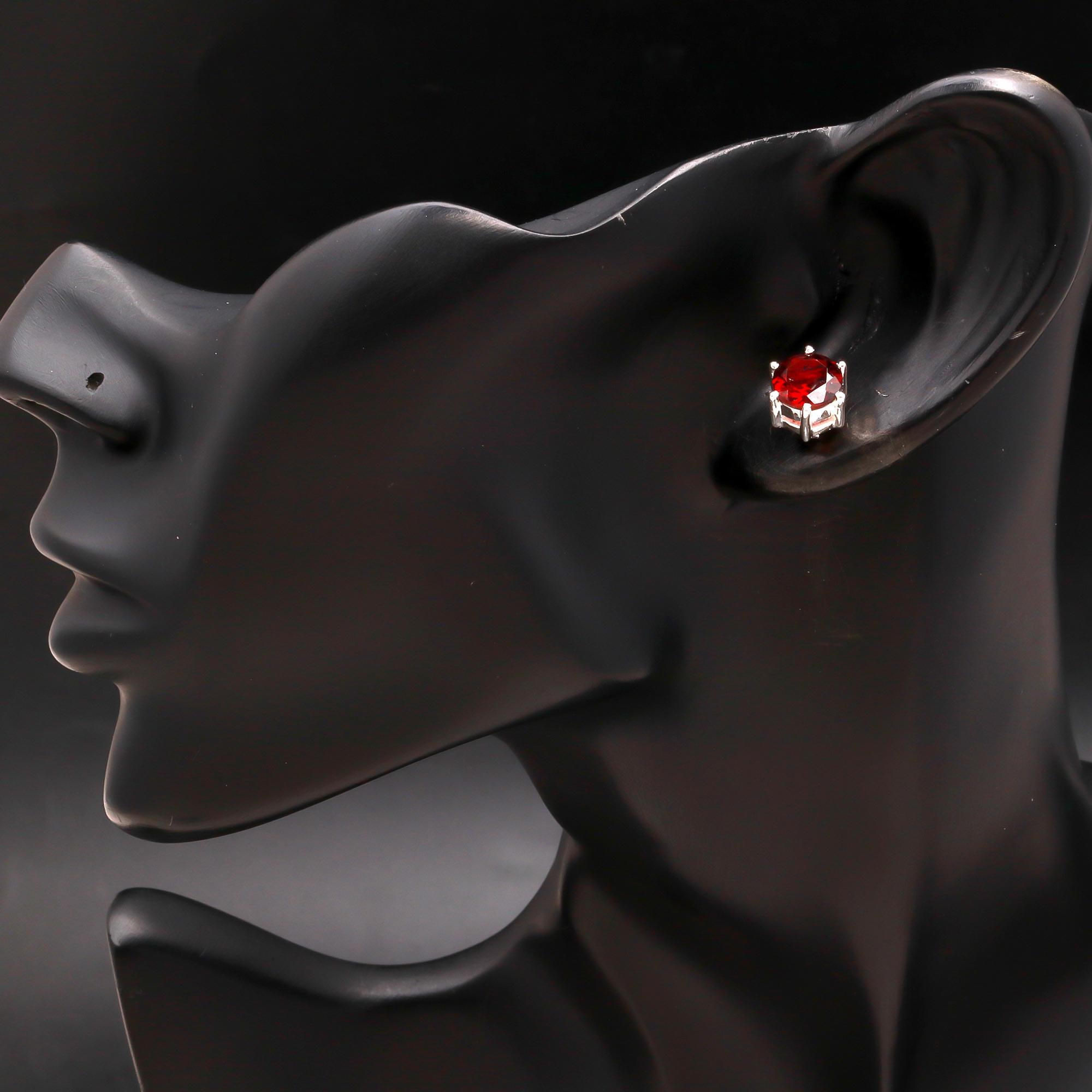 925 Silver Round Garnet Stud Earrings
