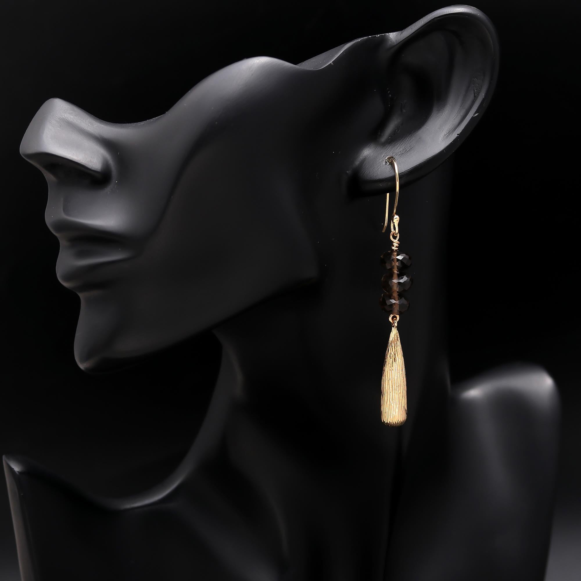 The Golden Bark: Smoky Quartz & Textured Drop Earrings
