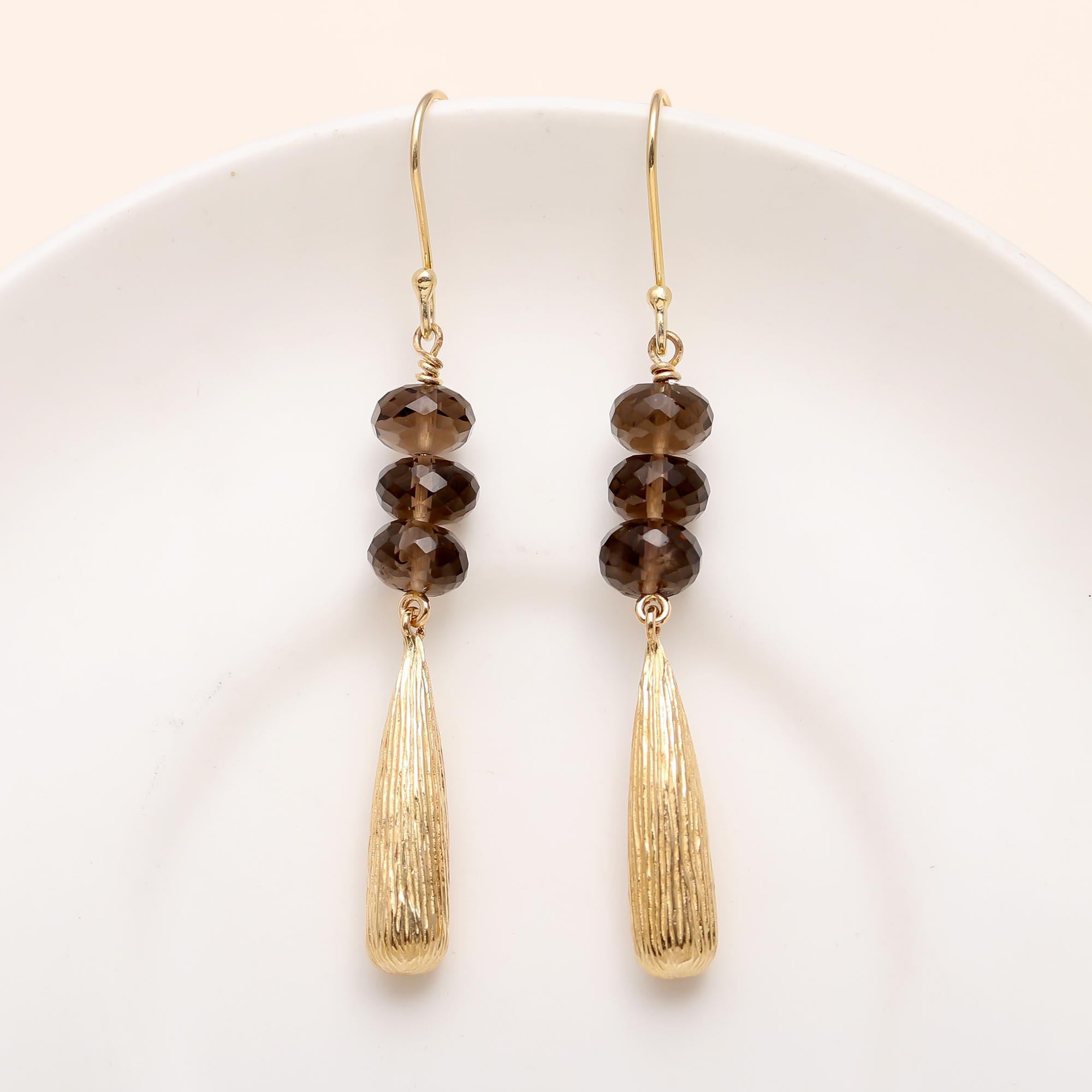 The Golden Bark: Smoky Quartz & Textured Drop Earrings