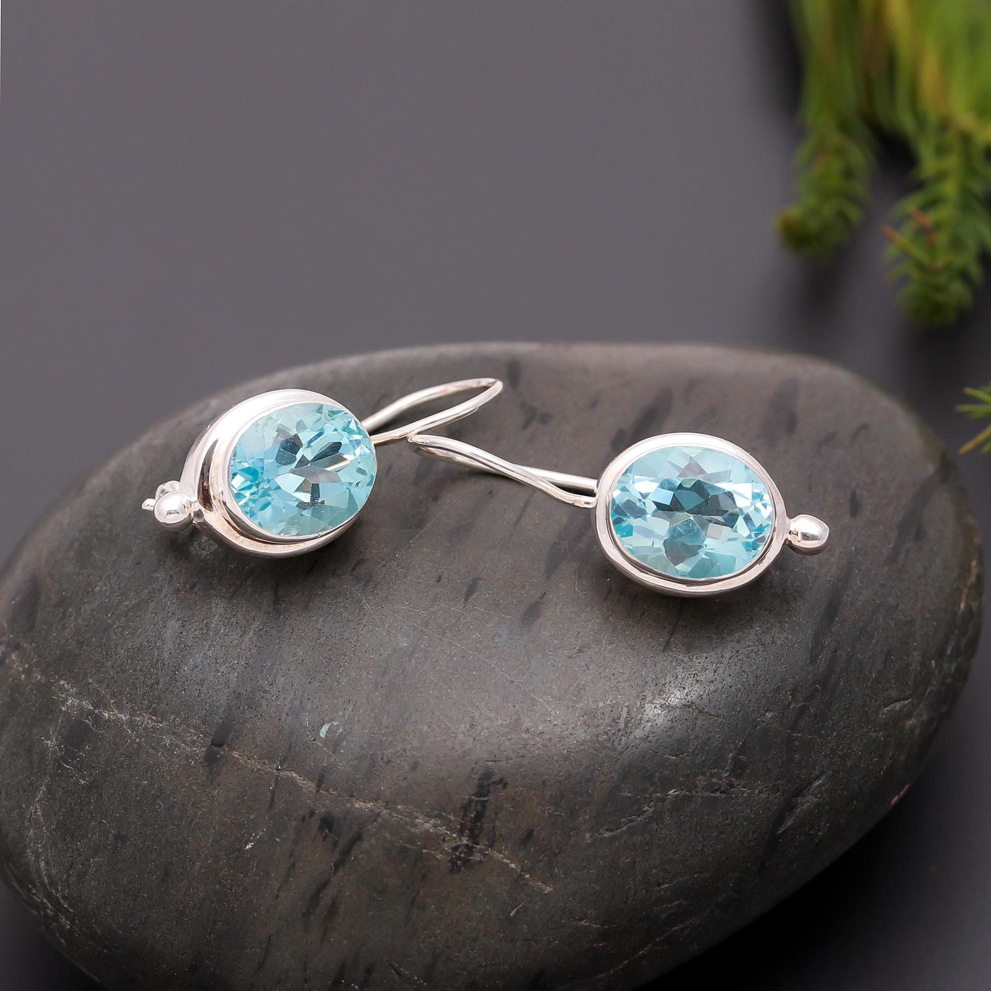 925 Silver Blue Topaz Dangle Earrings
