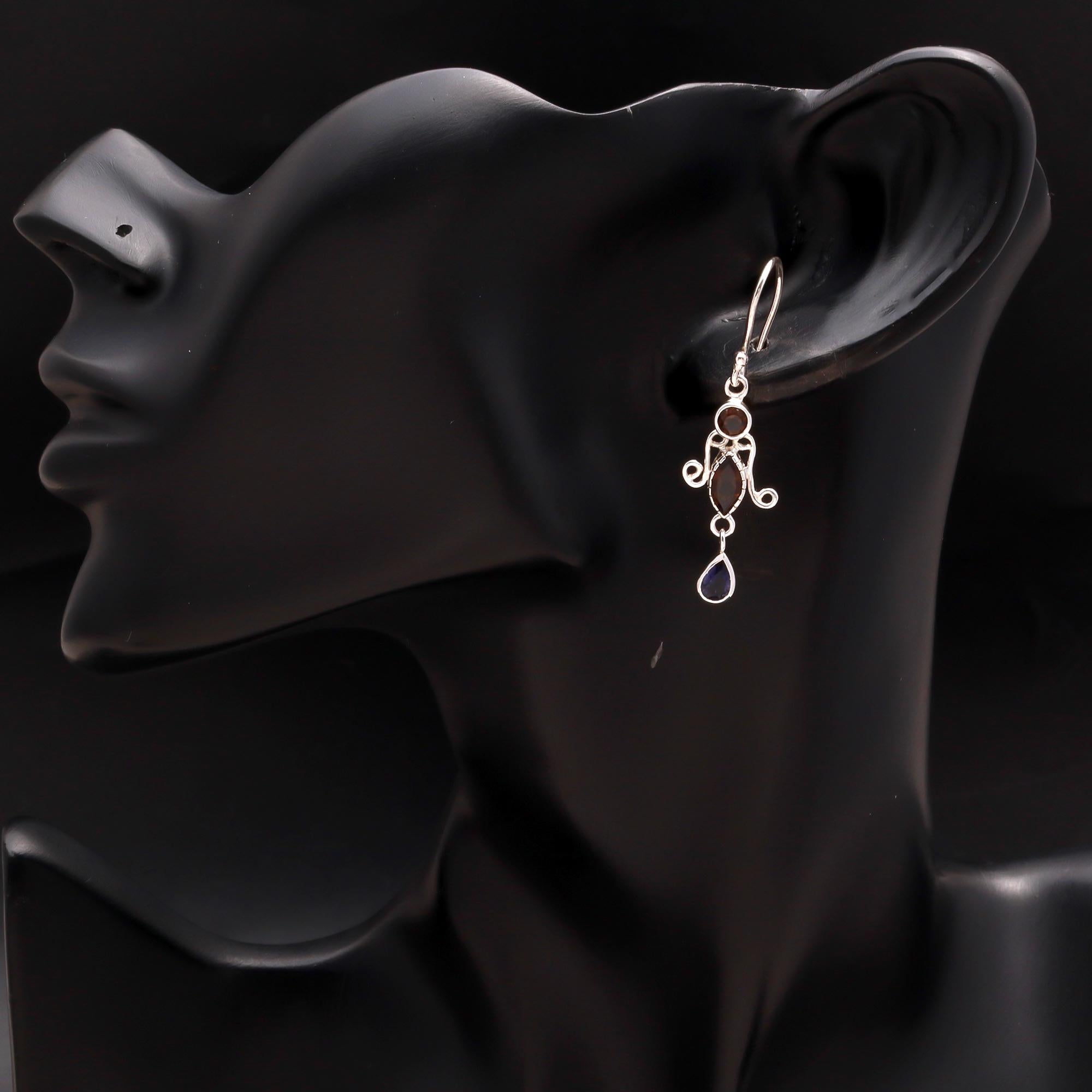 925 Silver Smoky Quartz and Iolite Dangle Earrings