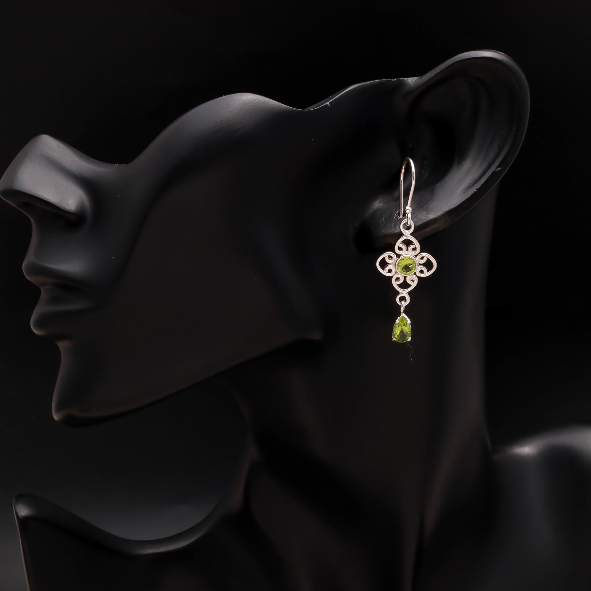 925 Silver Peridot Drop Dangle Earrings