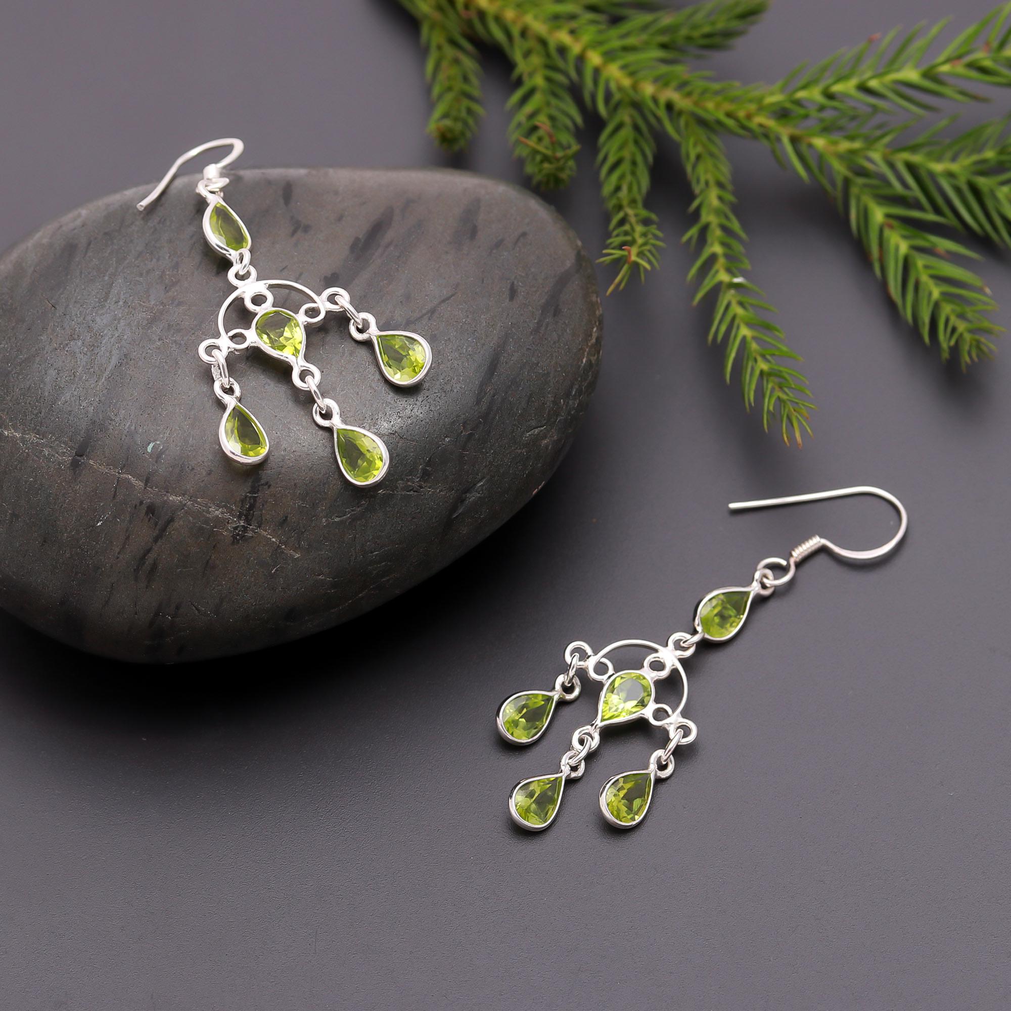925 Silver Peridot Chandelier Earrings