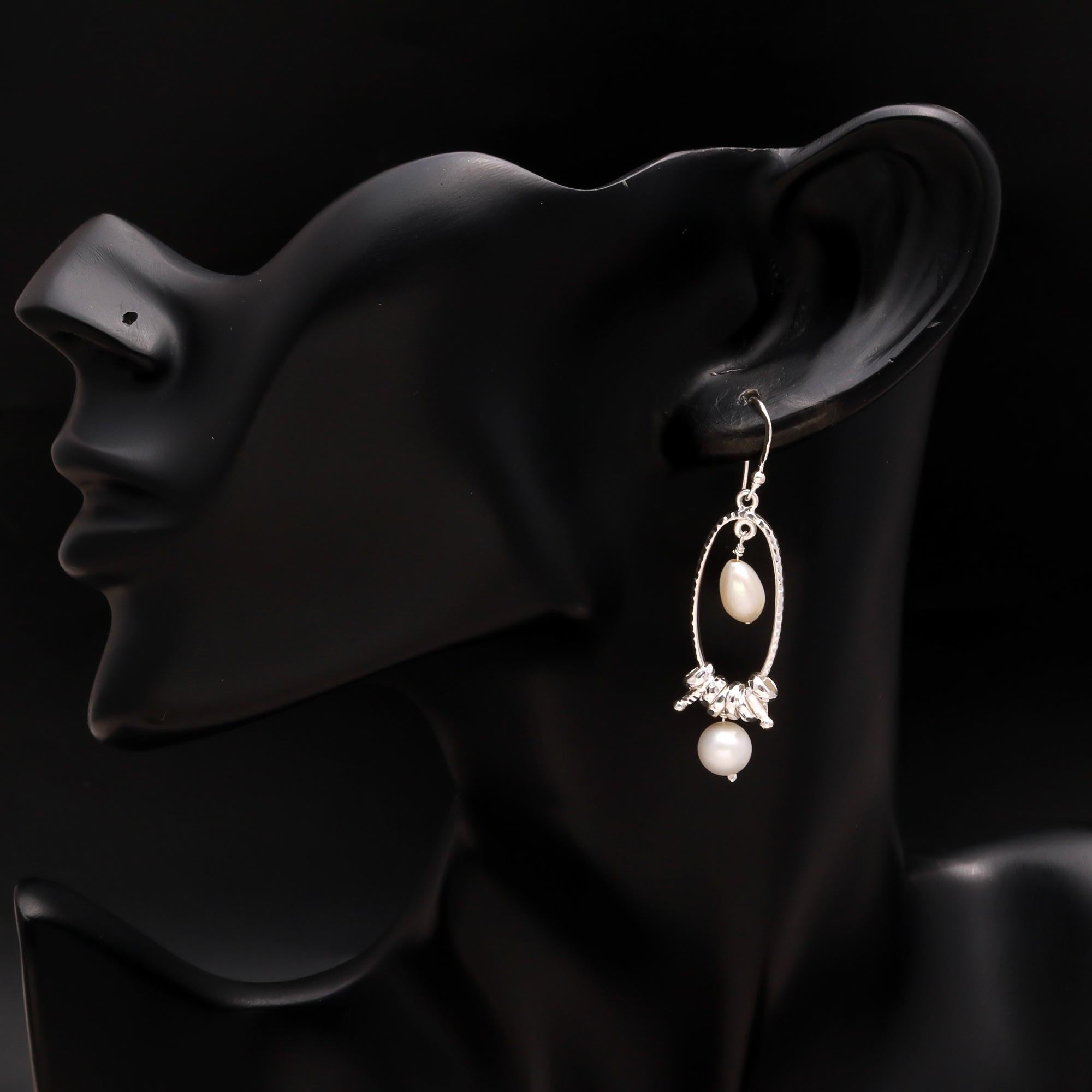 925 Silver Pearl Oval Dangle Earrings